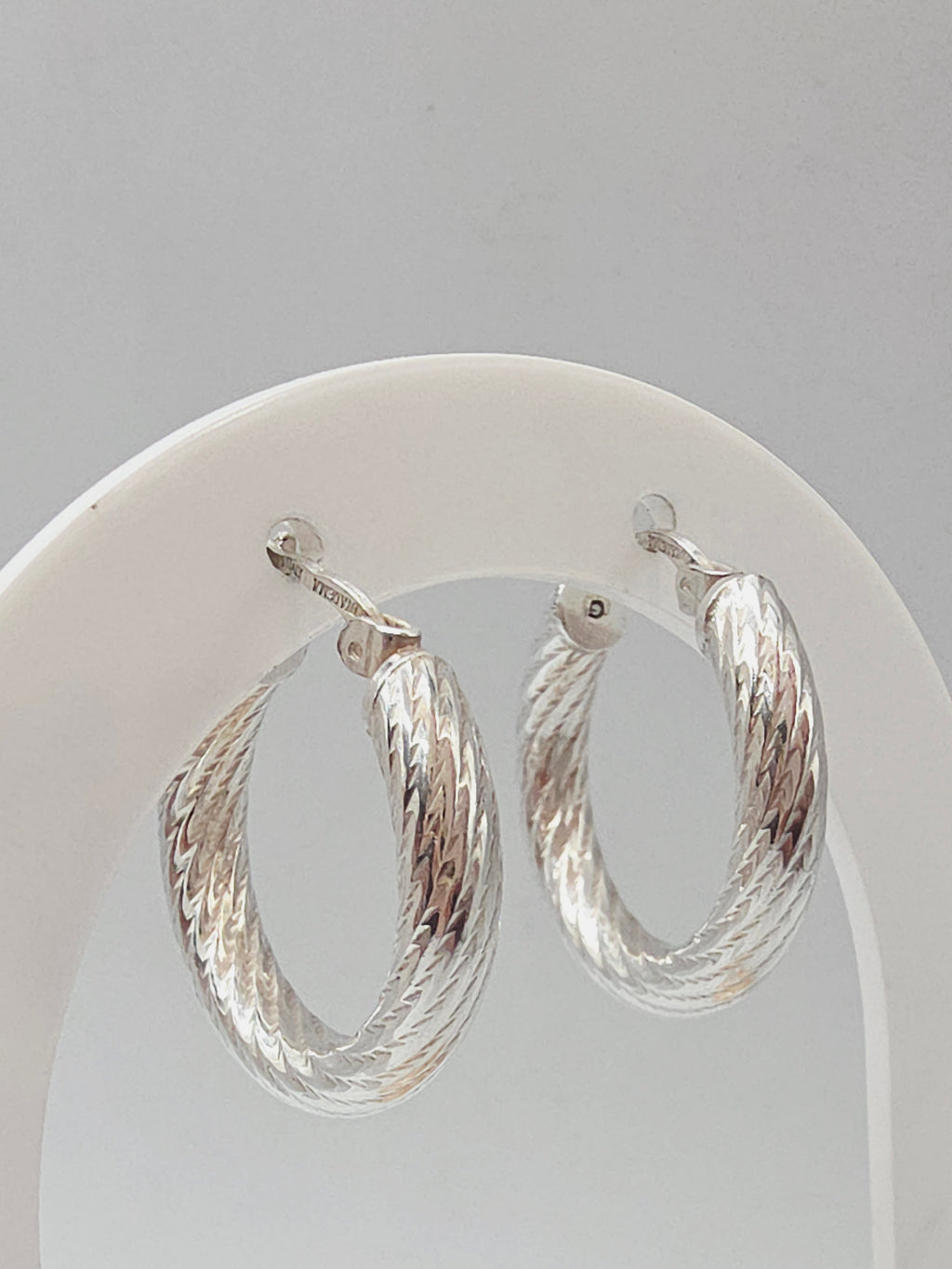DYADEMA 925 Sterling Silver Diamond-Cut Hoop Earrings Italy Hinged