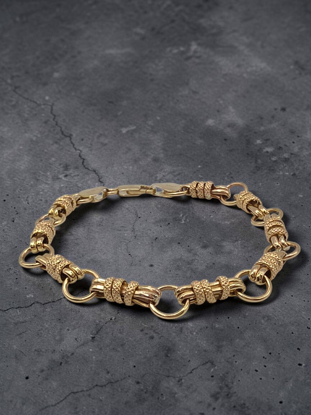 Unique Vintage Solid 14K Yellow Gold Station Link Bracelet - 7 Inch