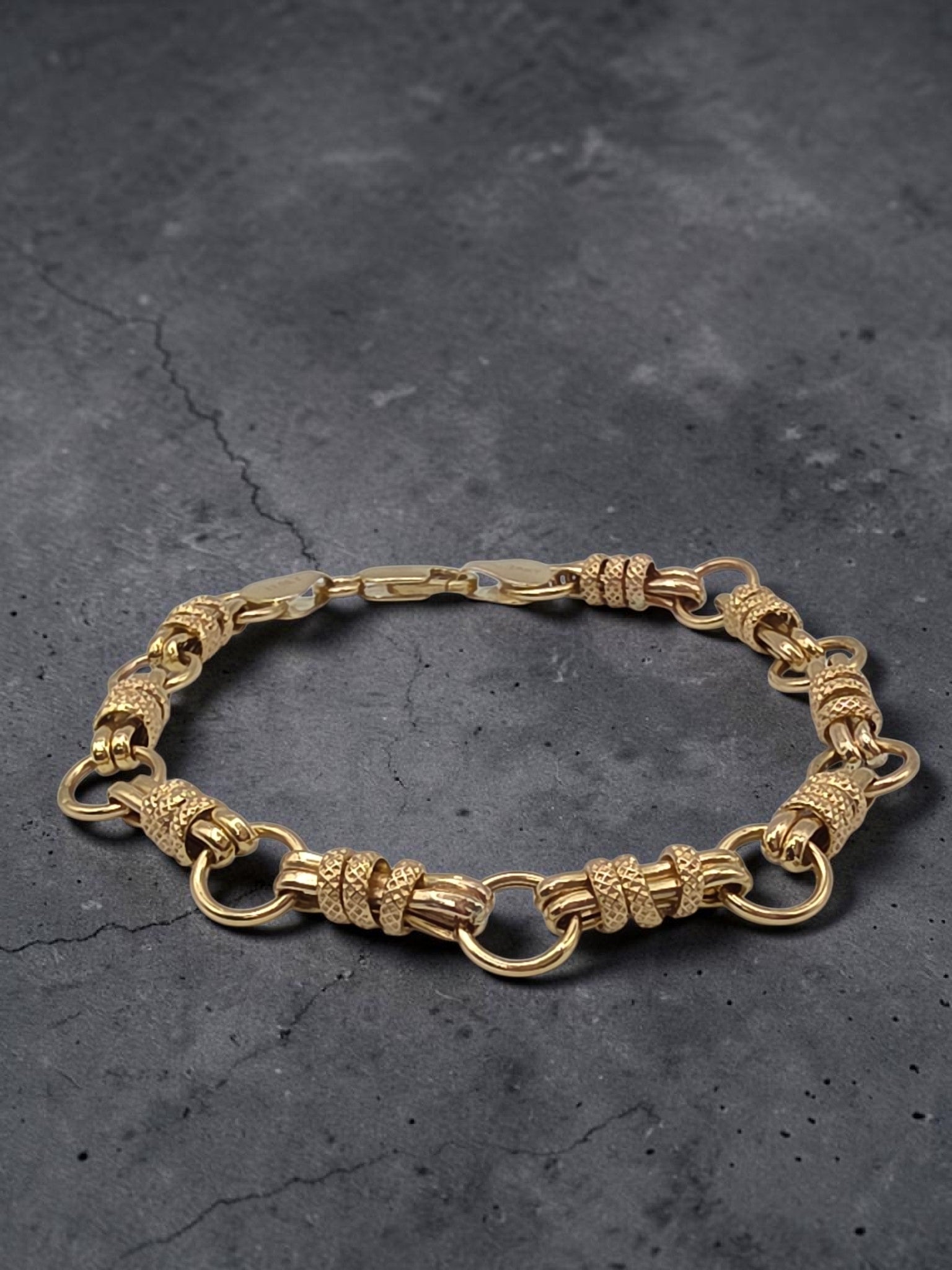 Unique Vintage Solid 14K Yellow Gold Station Link Bracelet - 7 Inch