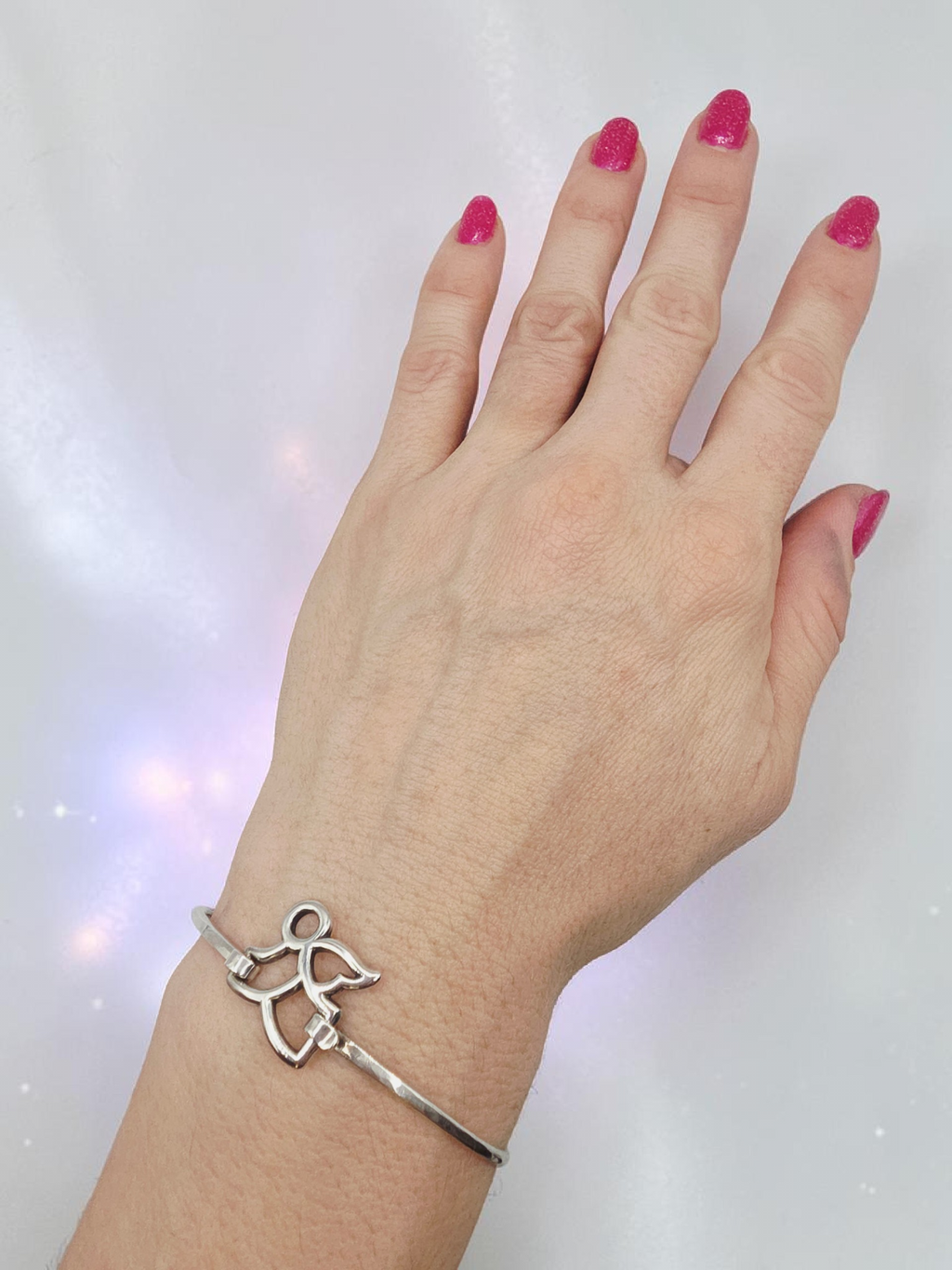 RETIRED James Avery Flying Angel Sterling Silver Bangle Hook Bracelet - 7 Inch