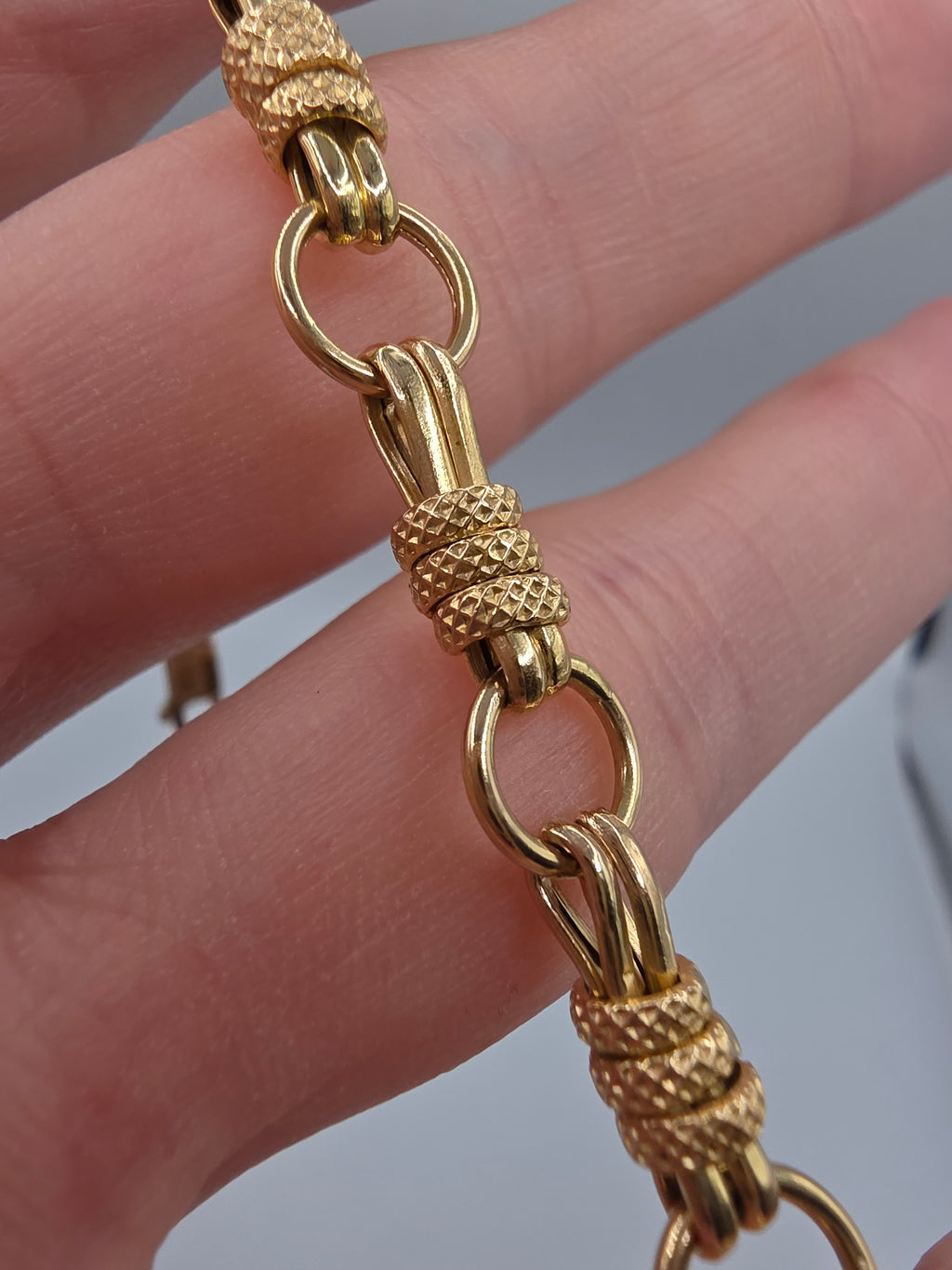 Unique Vintage Solid 14K Yellow Gold Station Link Bracelet - 7 Inch