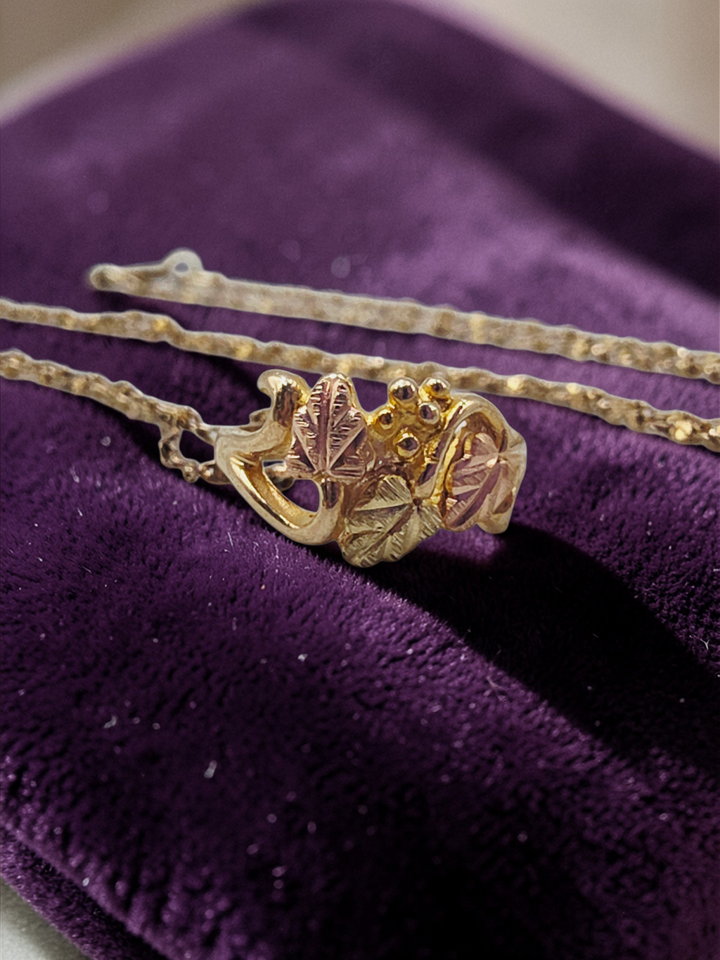 Black Hills Solid 14K Gold Floral Ring Pendant with Free 18" GF Necklace