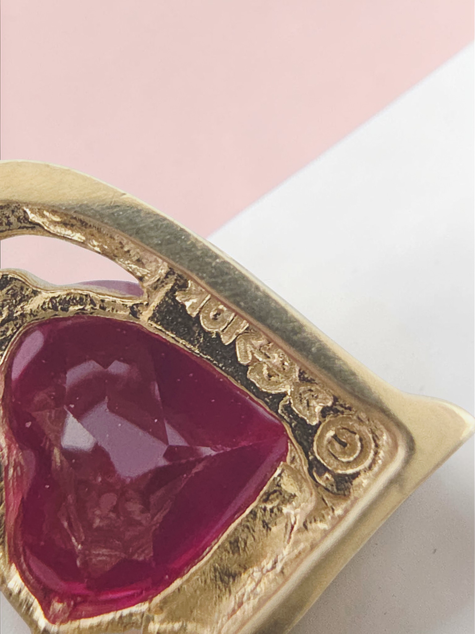 Solid 10K Yellow Gold Ruby Heart Necklace Pendant with CZ Accents
