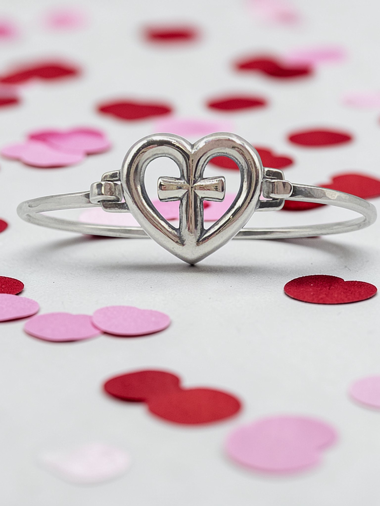 RETIRED James Avery Eternal Love Heart Cross Sterling Silver Bracelet - 7.5 Inch