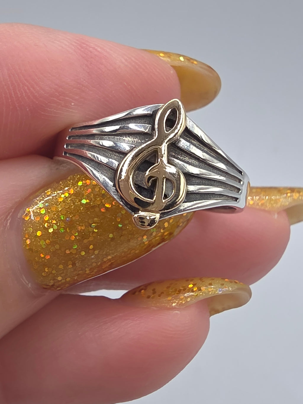 RETIRED James Avery Solid 14K Gold Treble Clef Sterling Silver Music Ring Size 8