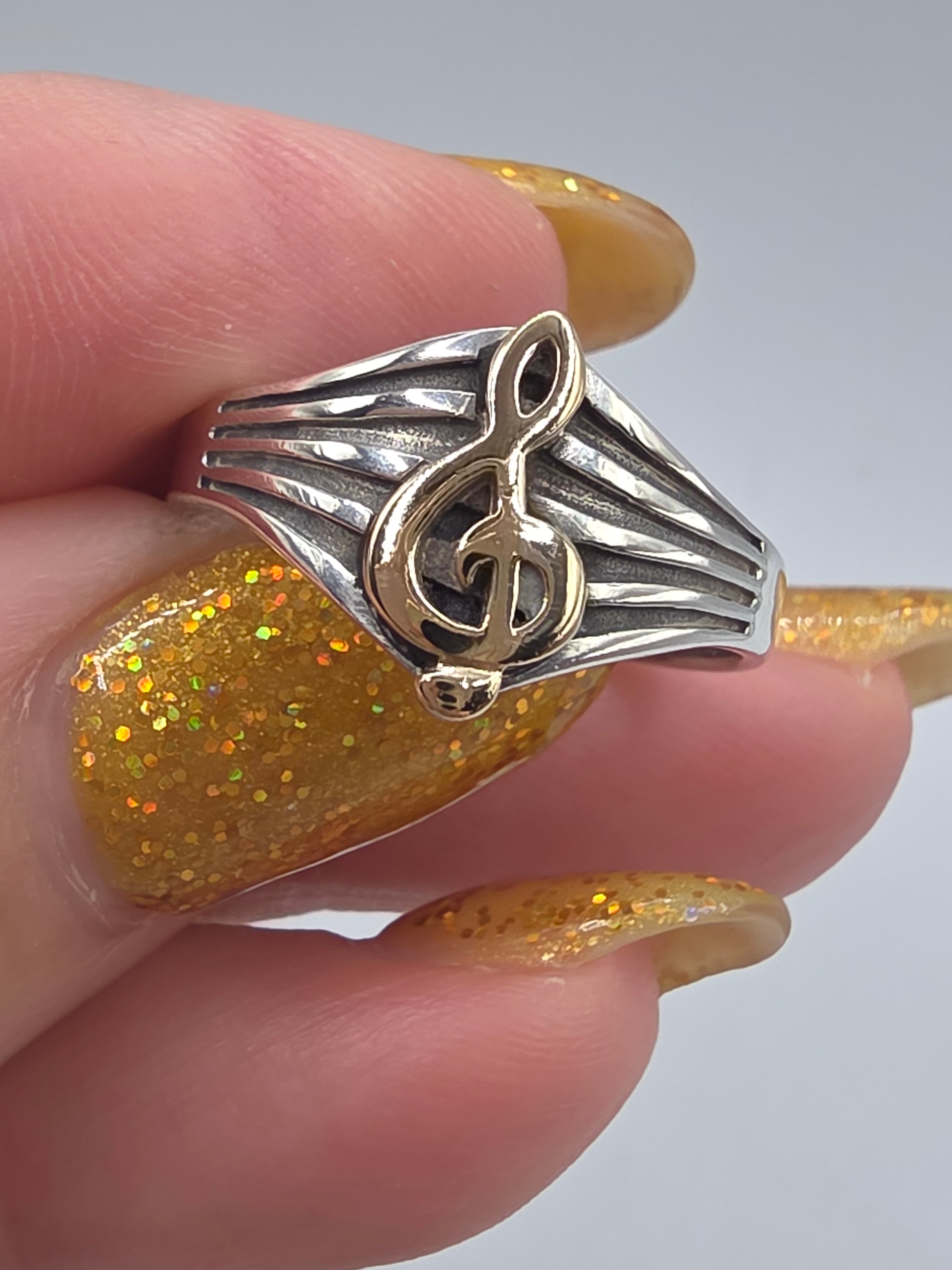 RETIRED James Avery Solid 14K Gold Treble Clef Sterling Silver Music Ring Size 8