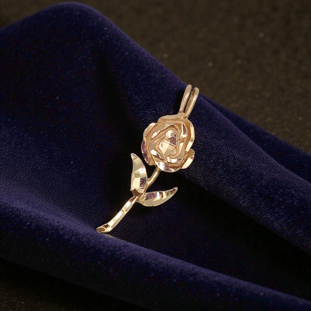 Solid 14K Two-Tone Gold Rose Necklace Pendant