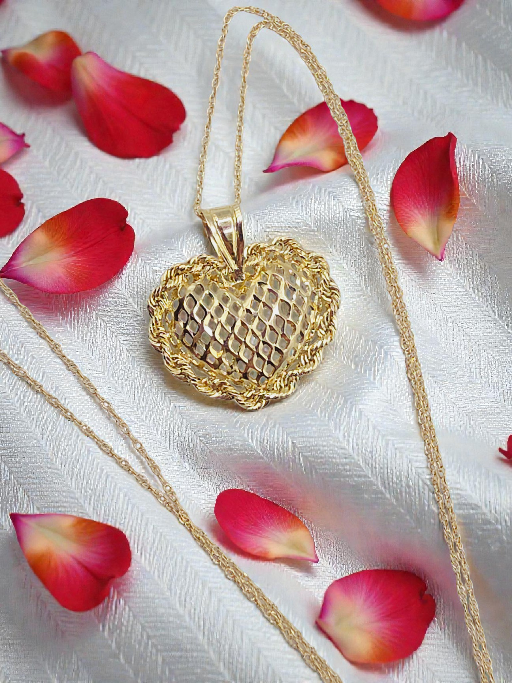 Michael Anthony Solid 14K Gold Filigree Heart Pendant Necklace - 18 Inches