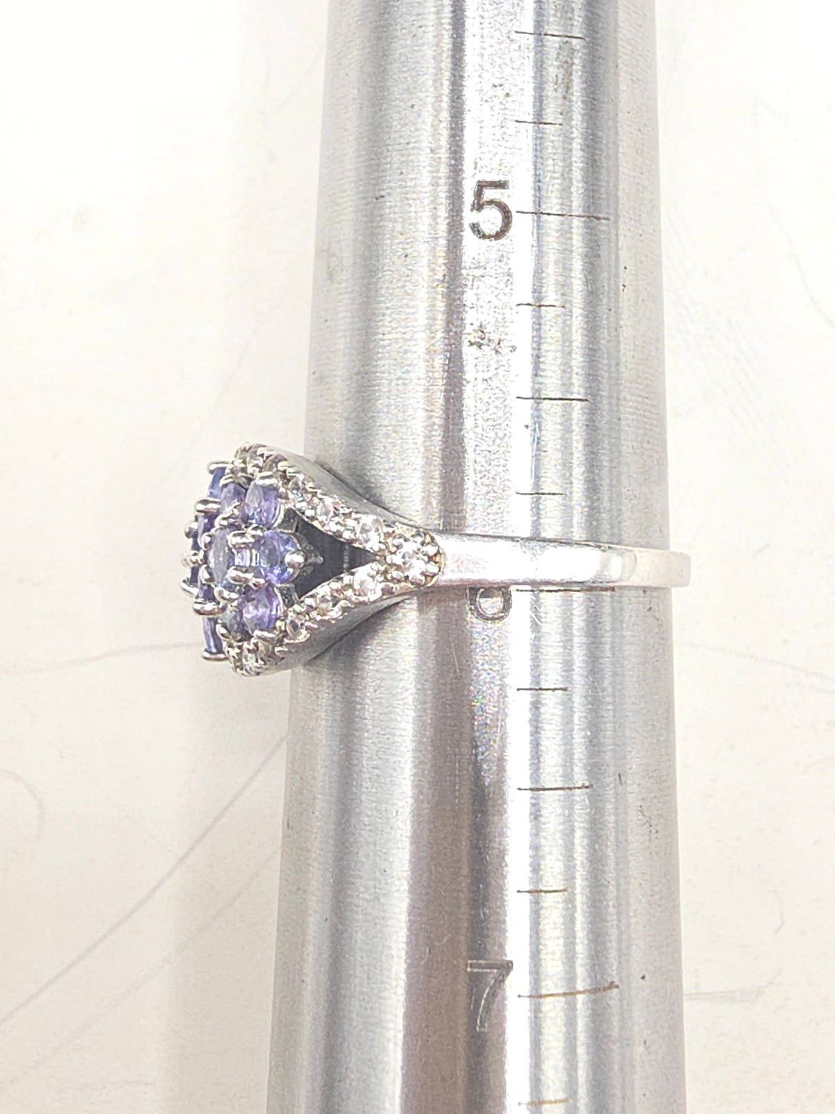 BBJ Sterling Silver Violet Periwinkle CZ Cubic Zirconia Cluster Ring - Size 6