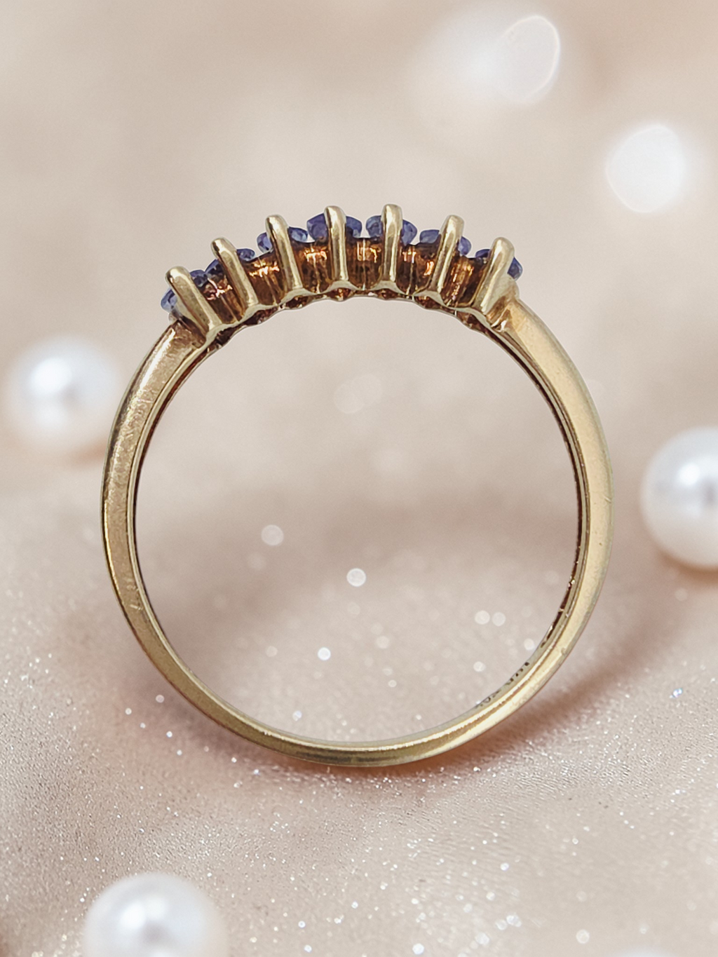 Solid 10K Yellow Gold Ring with Marquise Cut Tanzanite Cluster - Size 6