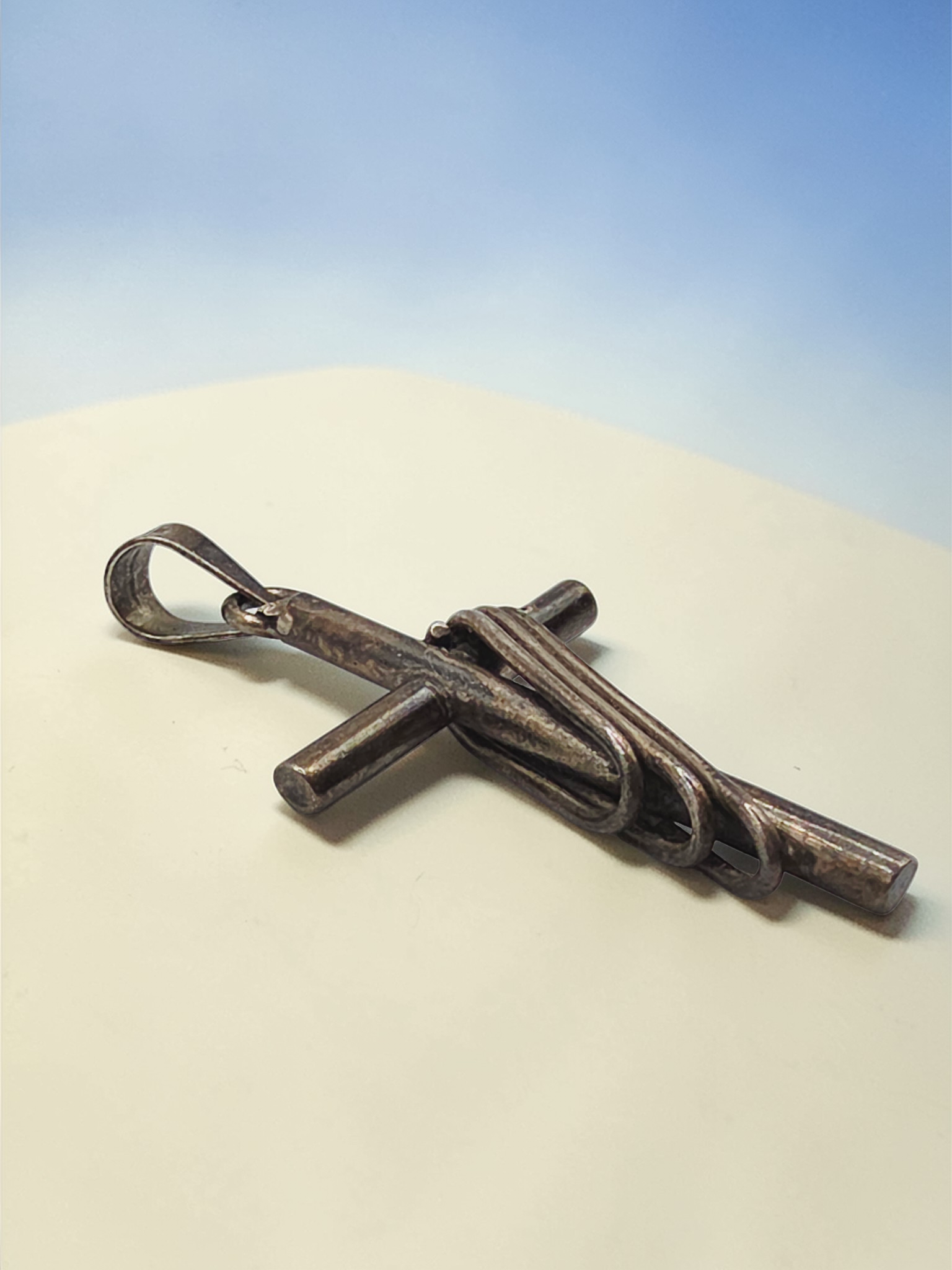 925 Sterling Silver Large Wrapped Cross Necklace Pendant - 2 Inch