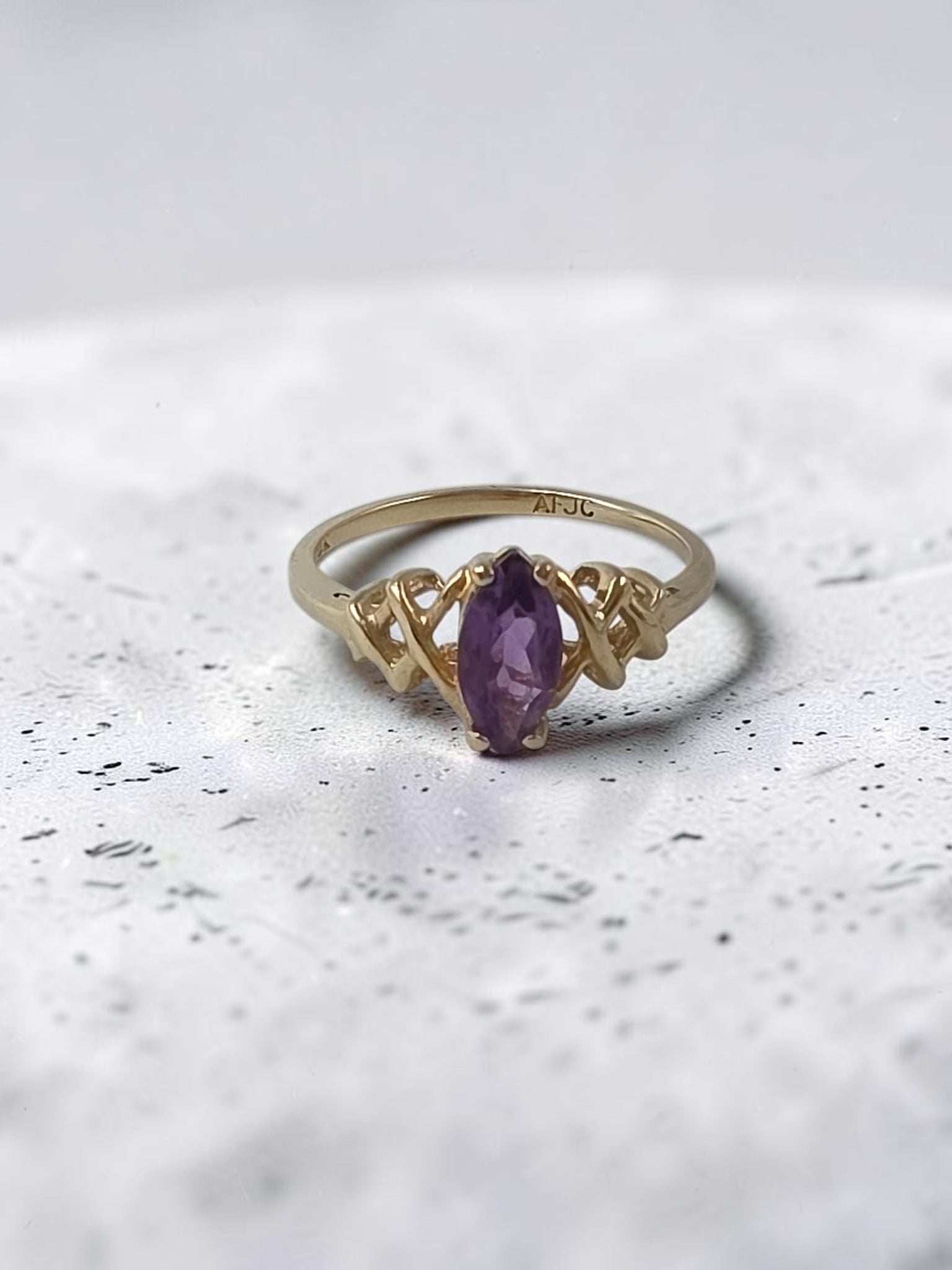 Ambras Fine Jewelry Solid 14K Yellow Gold Marquise Amethyst Ring - Size 5.75