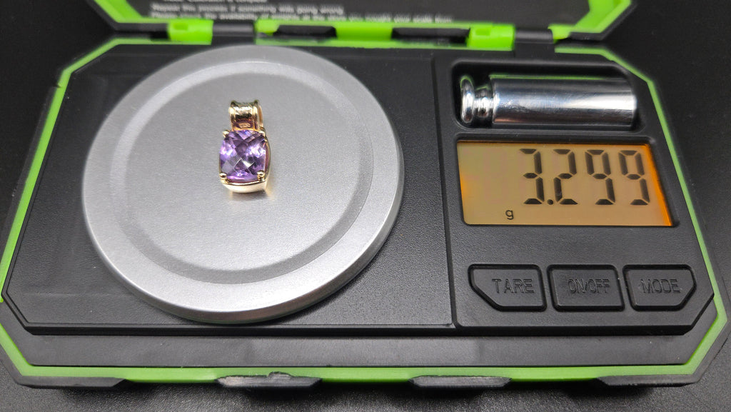 Solid 14k Gold Necklace Pendant with Cushion-Cut Amethyst