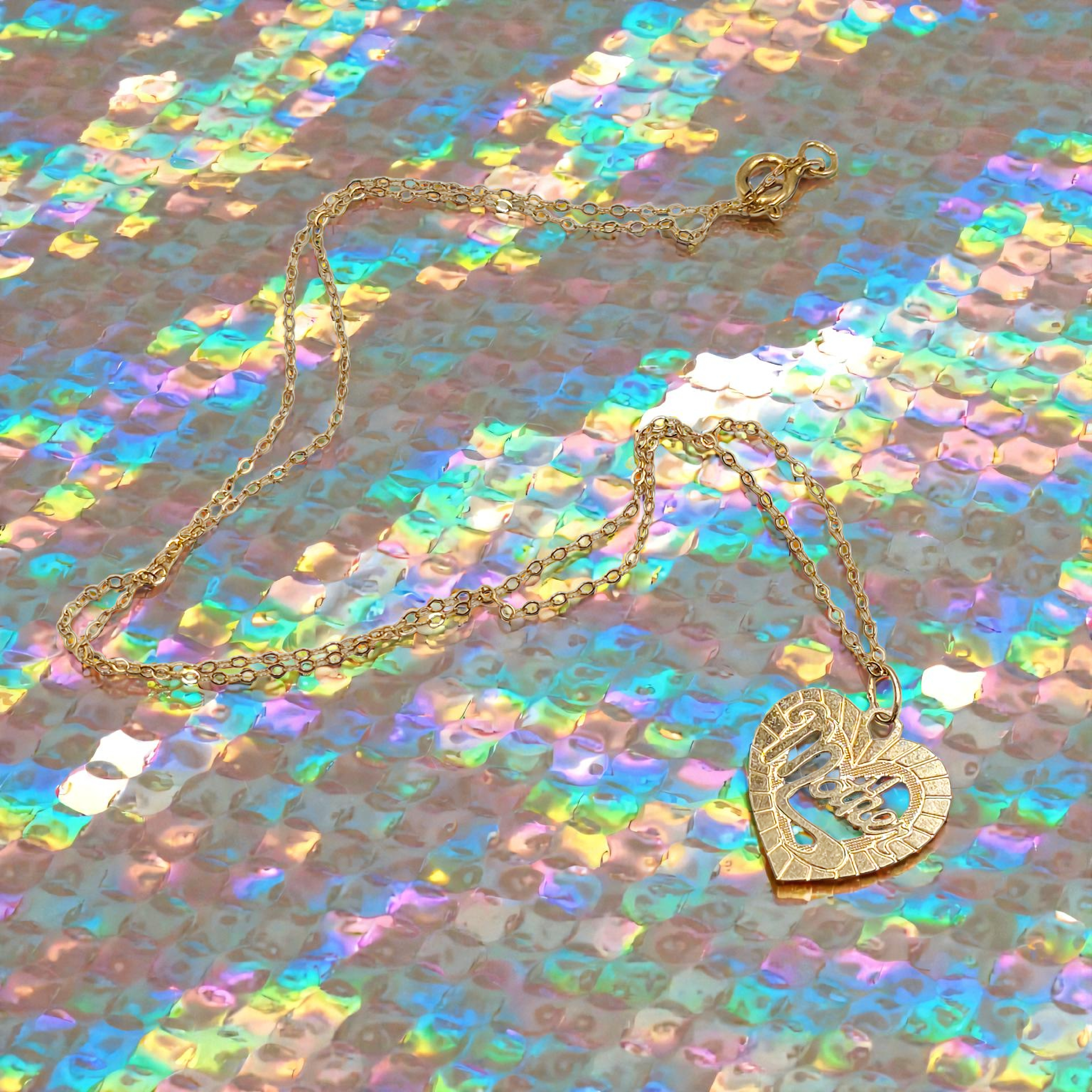 Solid 14K Gold Heart Mother Pendant Necklace - 16 Inches