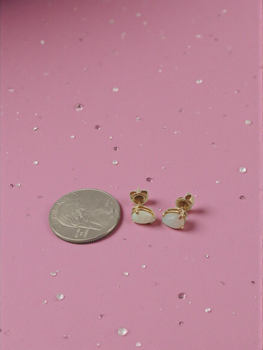 Solid 14K Yellow Gold Stud Earrings with Pear Cut Opals