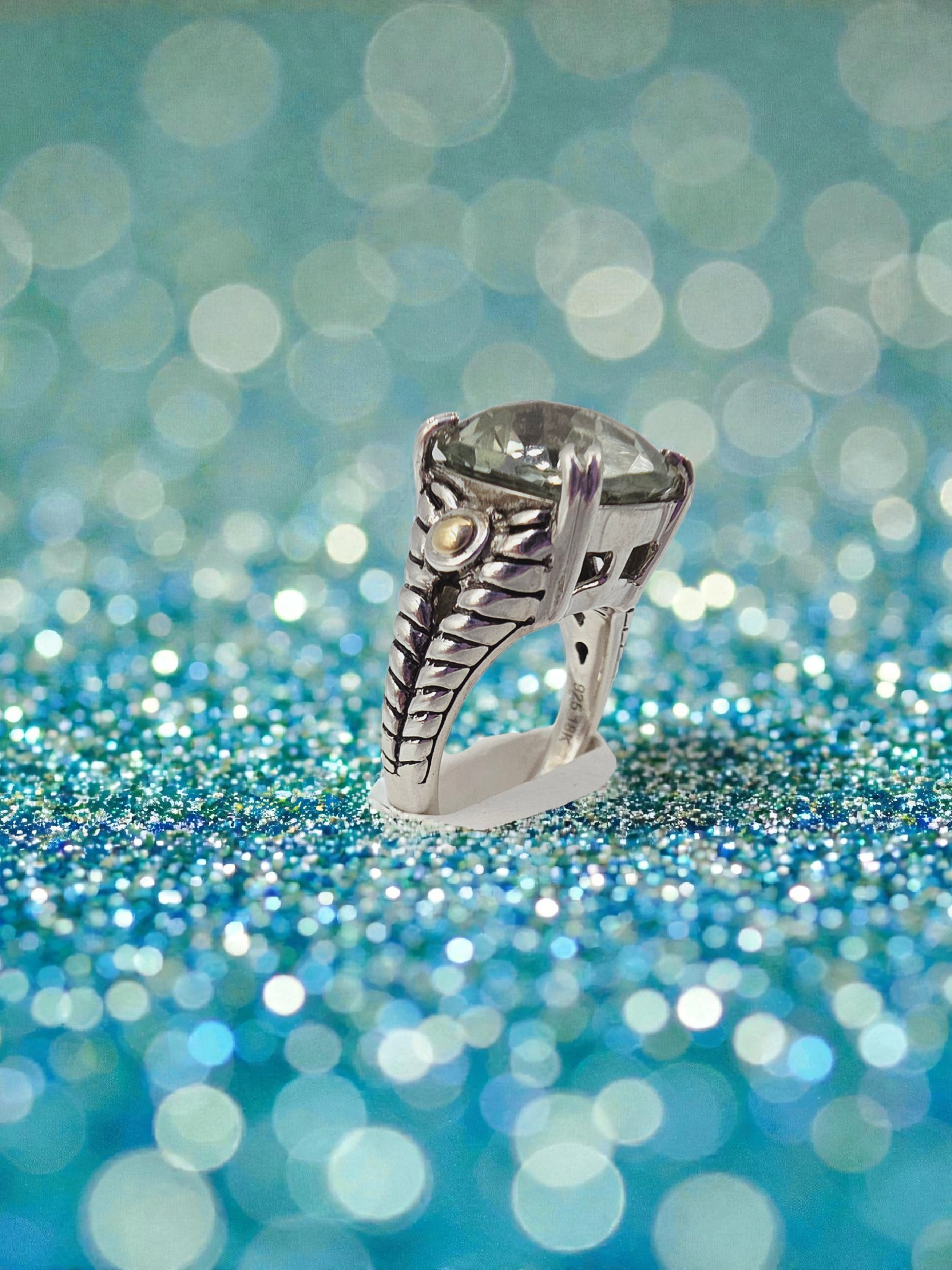 EFFY Sterling Silver Prasiolite Ring with Solid 18K Gold Accents - Size 7.25