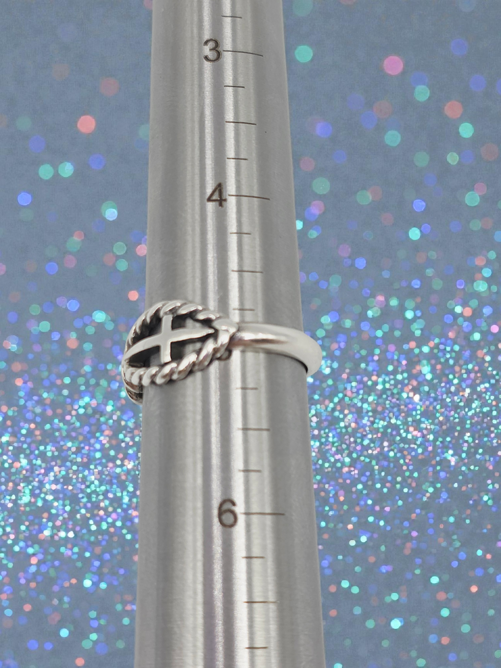 RETIRED James Avery Twisted Cable Ichthus Cross Silver Ring - Sz 5
