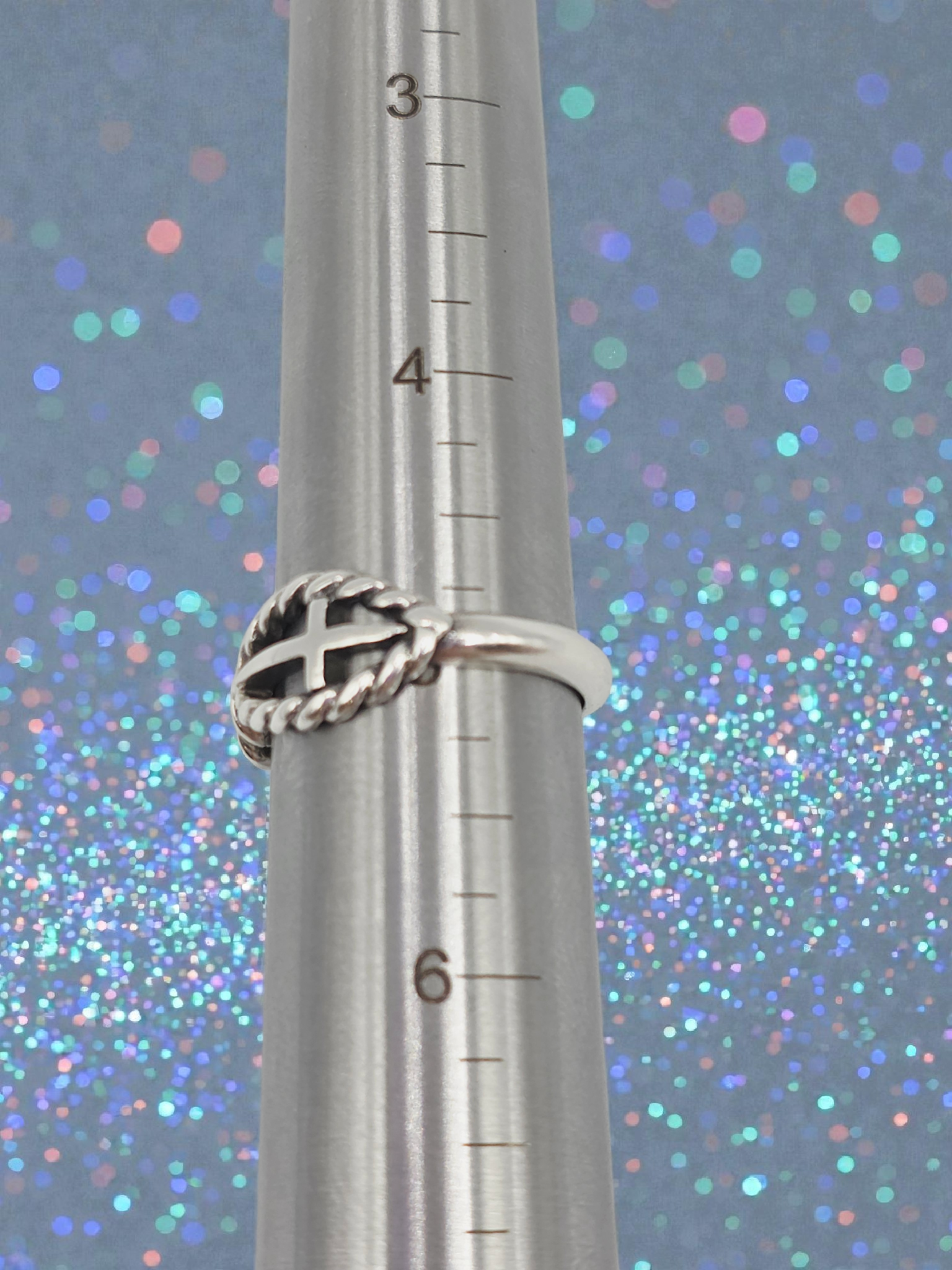 RETIRED James Avery Twisted Cable Ichthus Cross Silver Ring - Sz 5