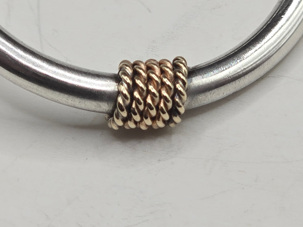 925 Sterling Silver Solid 14K Gold Bali Style Two Tone Rope Wrap Hoop Earrings