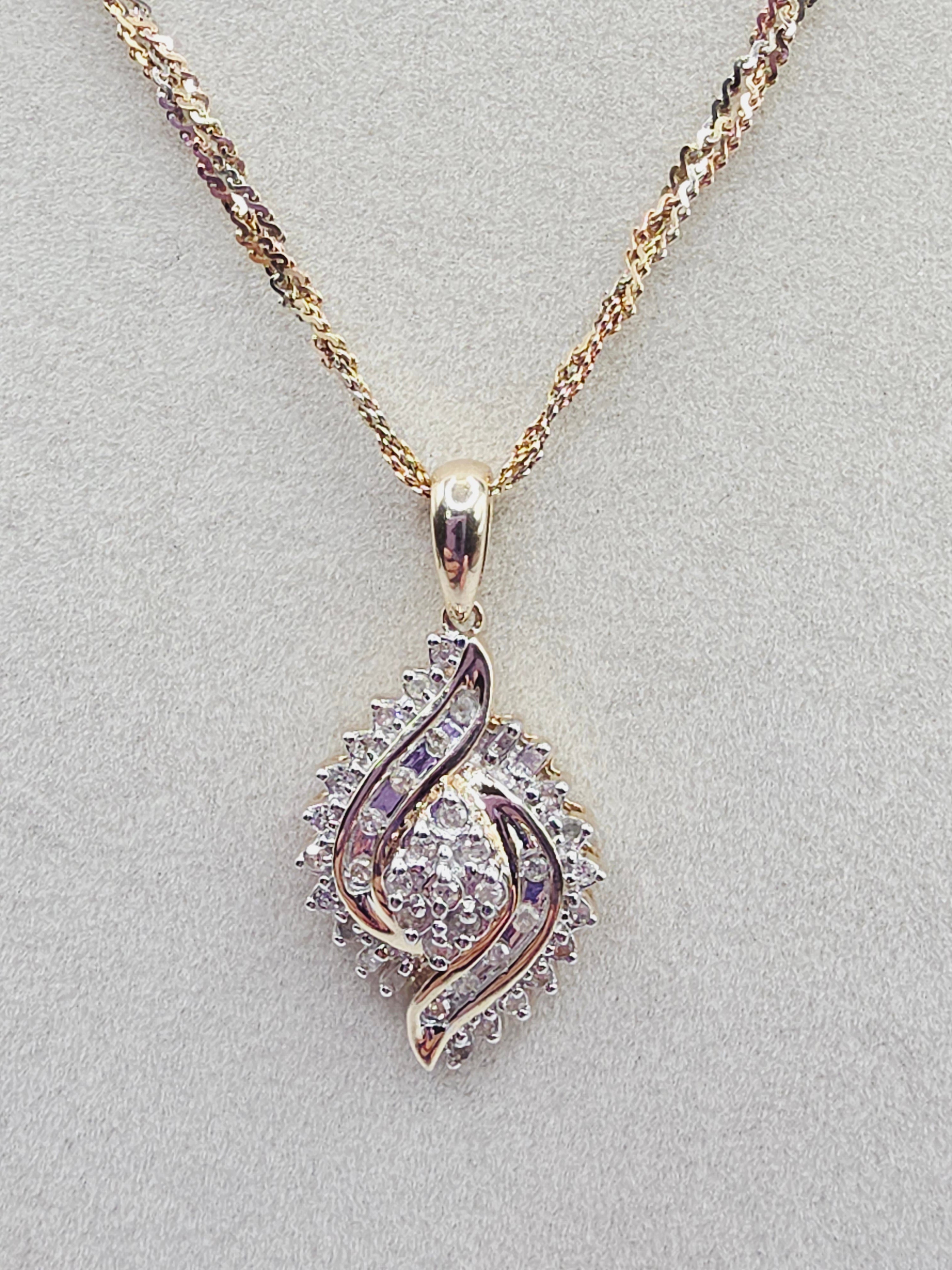 Solid 14K Gold Braided S-Link Chain Necklace with Solid 10K Diamond Pendant