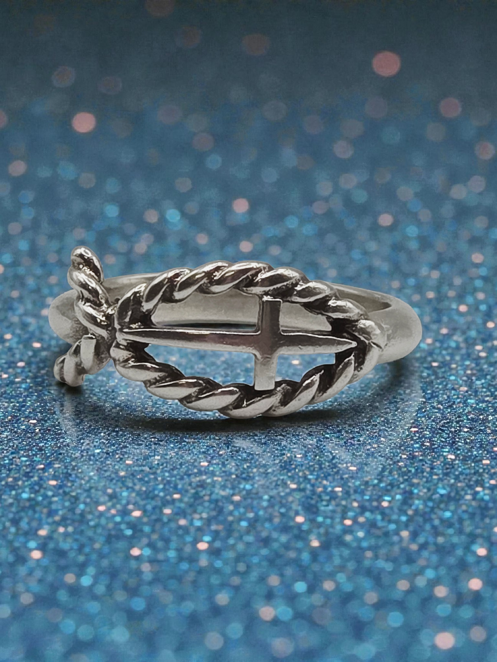 RETIRED James Avery Twisted Cable Ichthus Cross Silver Ring - Sz 5