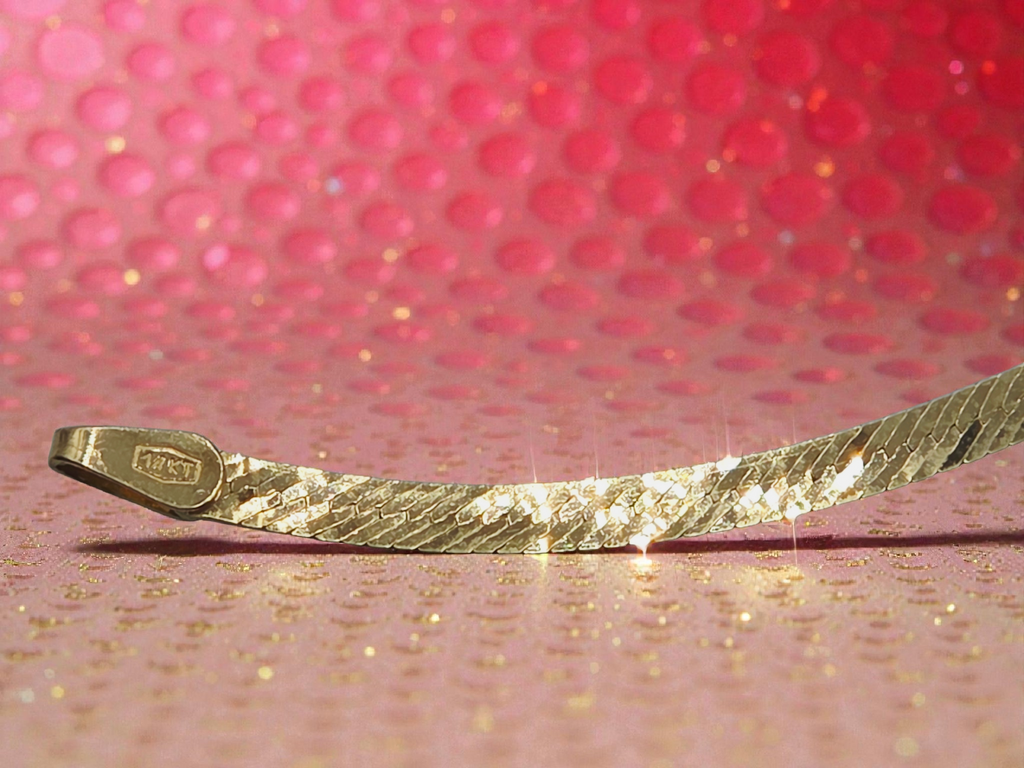 Solid 14K Yellow Gold I LOVE YOU Herringbone Bracelet - ITALY - 7 1/8 Inch