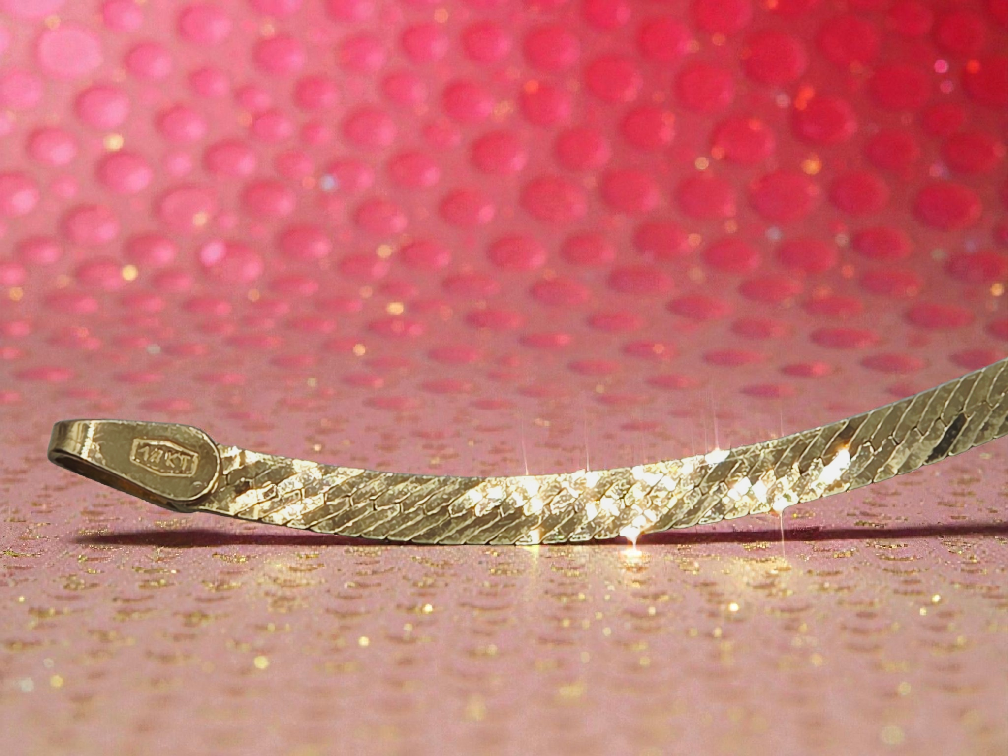 Solid 14K Yellow Gold I LOVE YOU Herringbone Bracelet - ITALY - 7 1/8 Inch