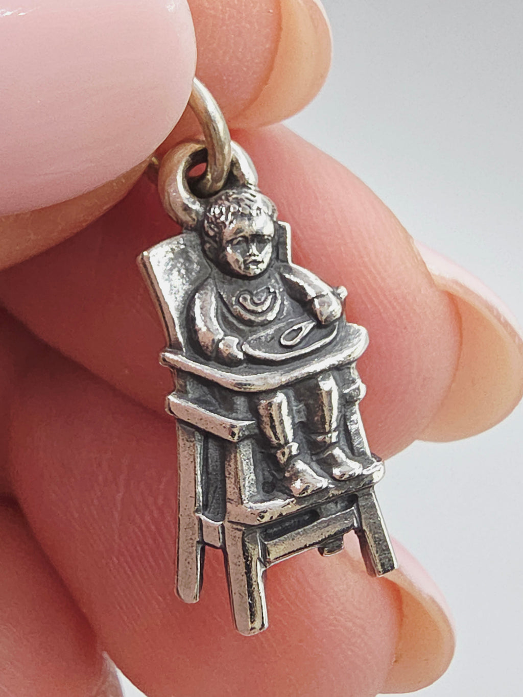 RETIRED James Avery Baby Eating in High Chair Sterling Silver Charm Pendant - HTF