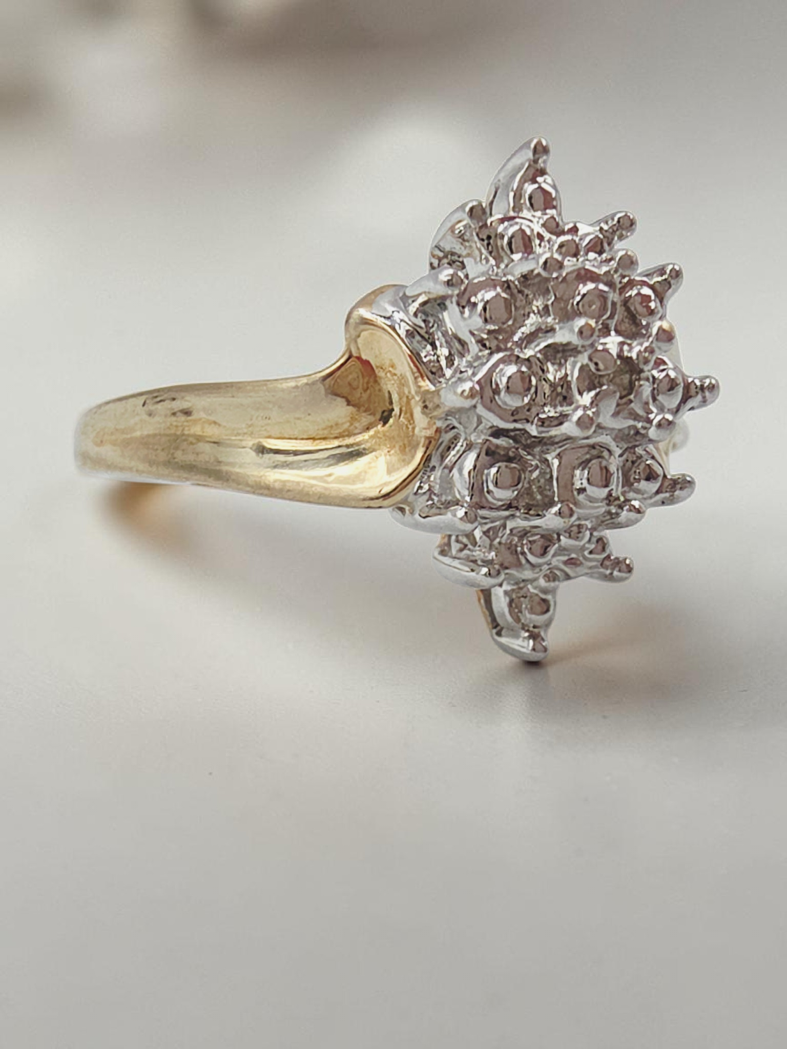 Solid 10K Yellow and White Two Tone Gold Diamond Ring - Size 6.75