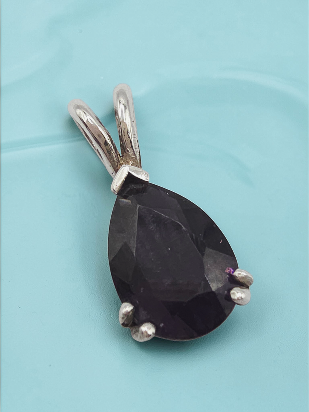 925 Sterling Silver Dark Purple CZ Pear Cut Pendant