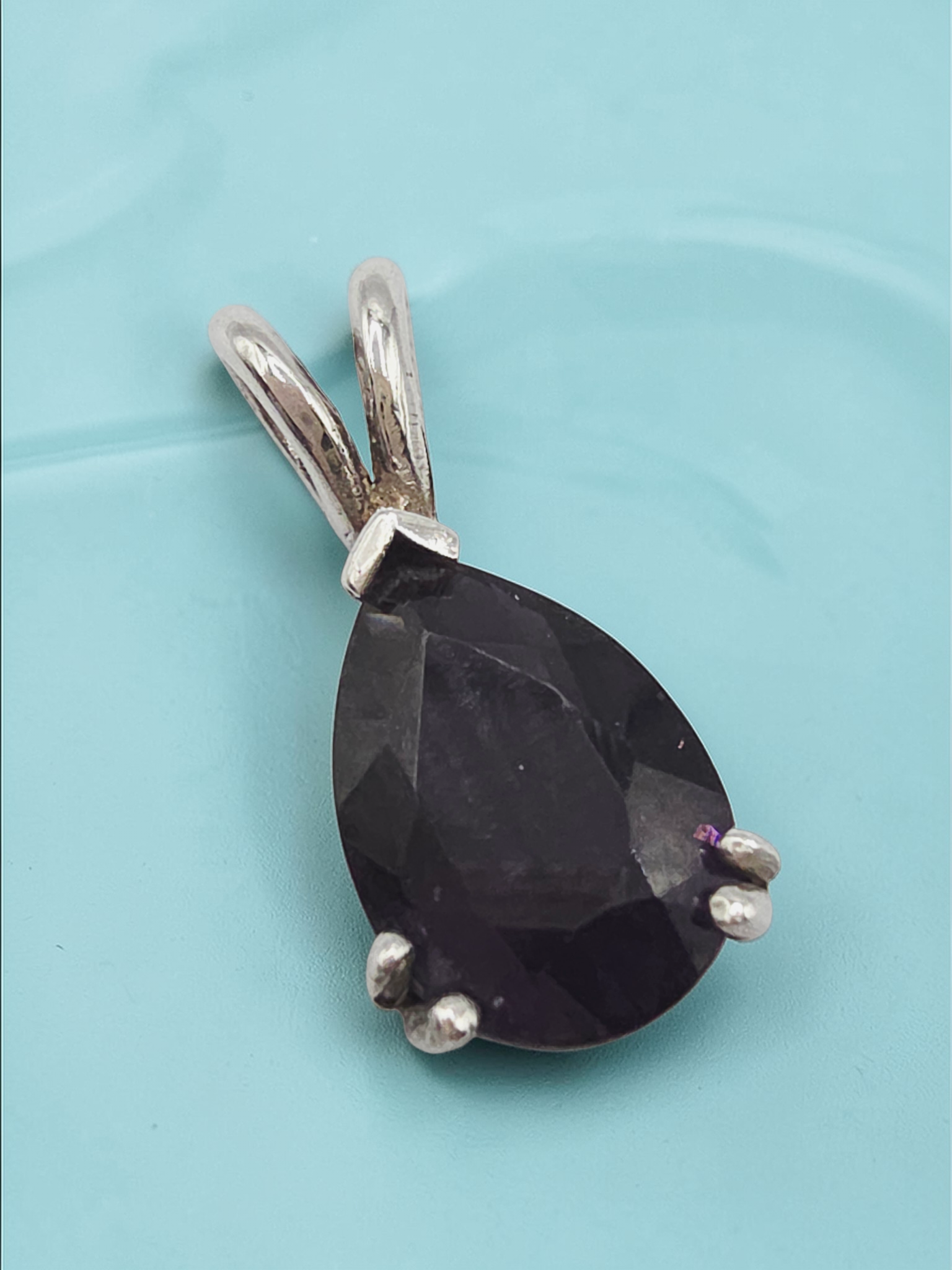 925 Sterling Silver Dark Purple CZ Pear Cut Pendant