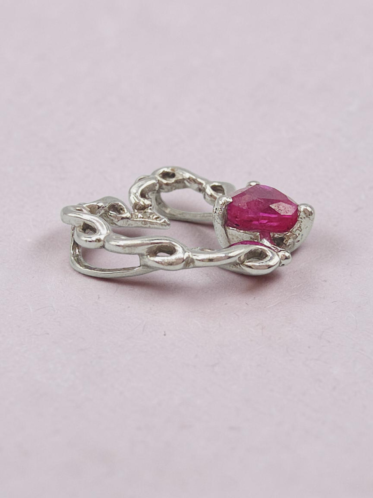 Solid 10K White Gold Ruby Infinity Heart Pendant with Diamond Accent