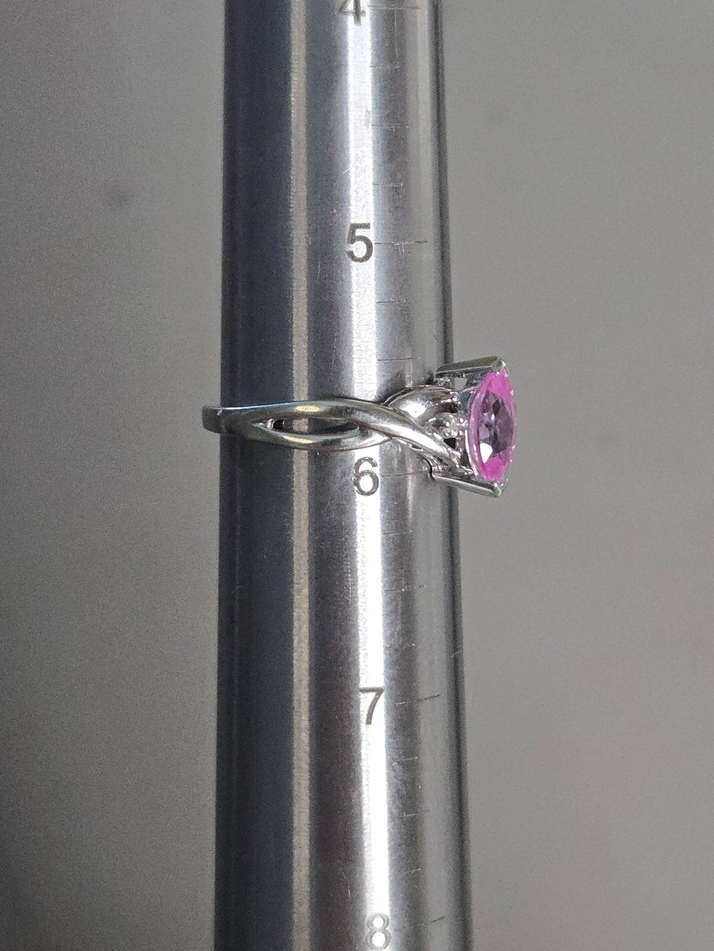 Solid 10K White Gold Ring with Marquise Cut Pink Sapphire - Size 5.75