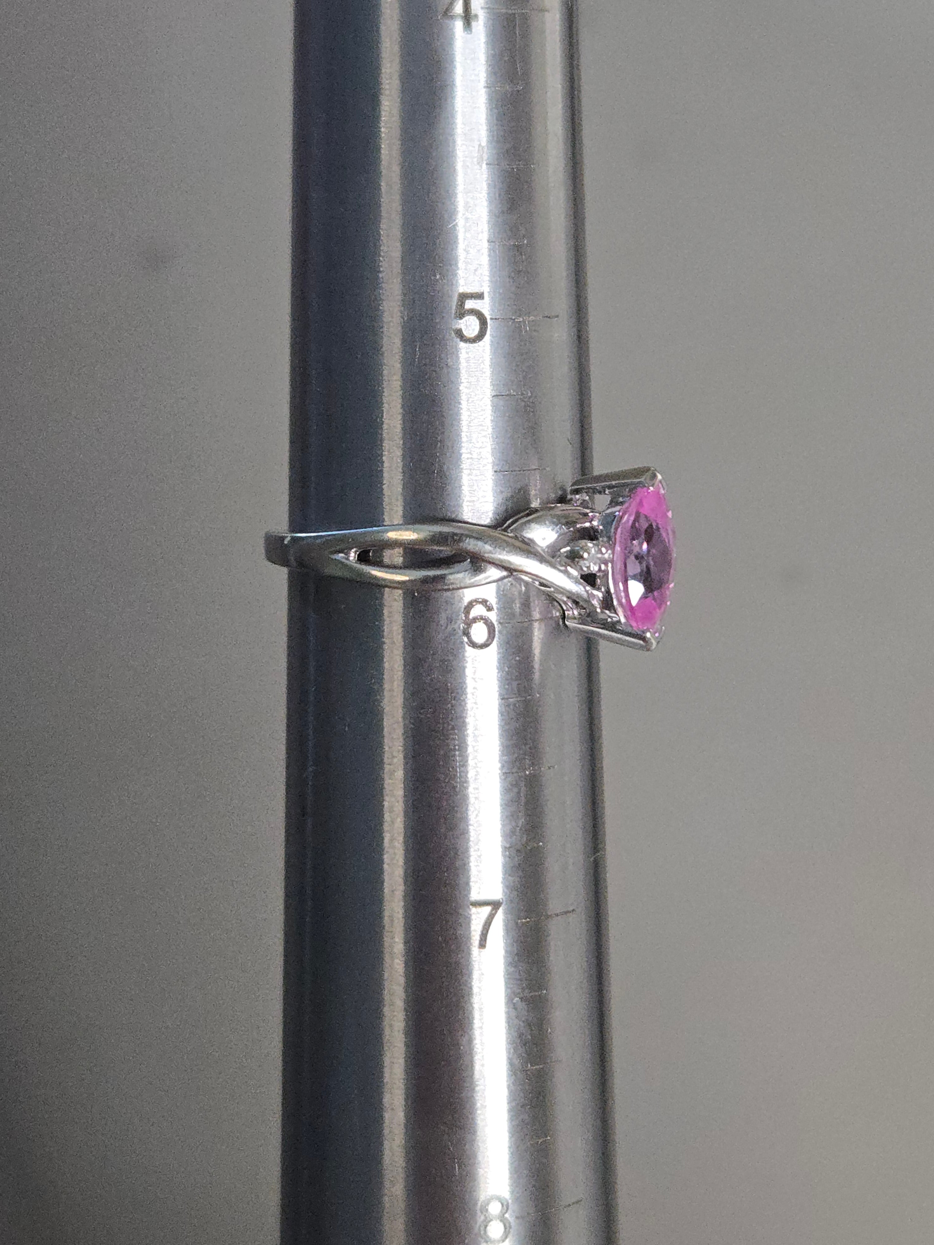 Solid 10K White Gold Ring with Marquise Cut Pink Sapphire - Size 5.75