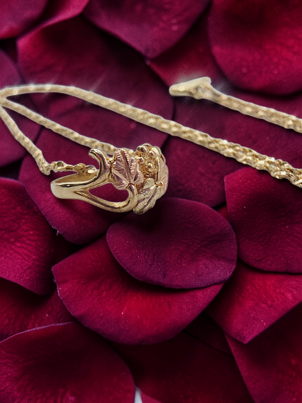 Black Hills Gold Solid 10K Ring Pendant with FREE 14K GF Necklace - 18 Inch