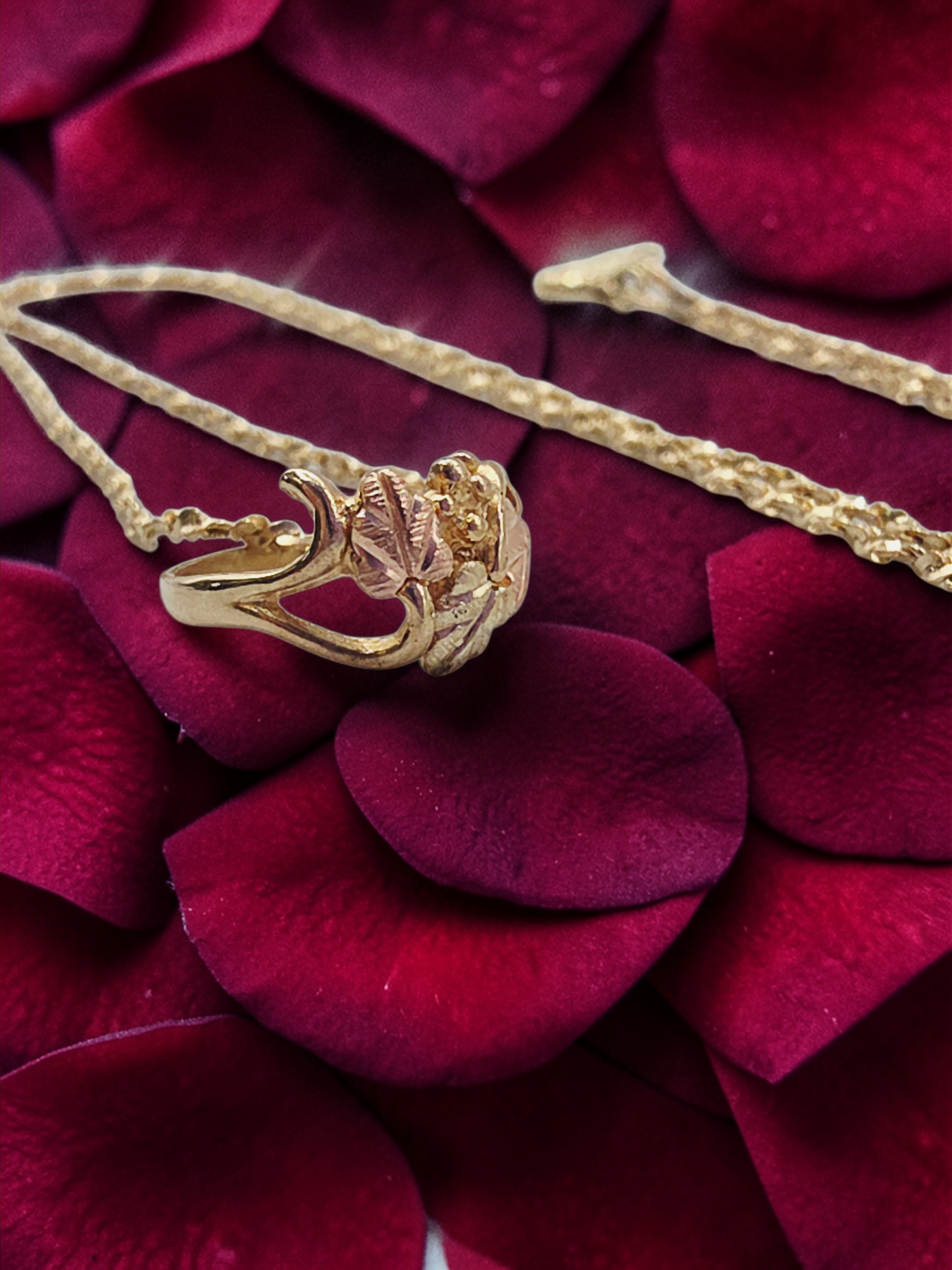 Black Hills Gold Solid 10K Ring Pendant with FREE 14K GF Necklace - 18 Inch