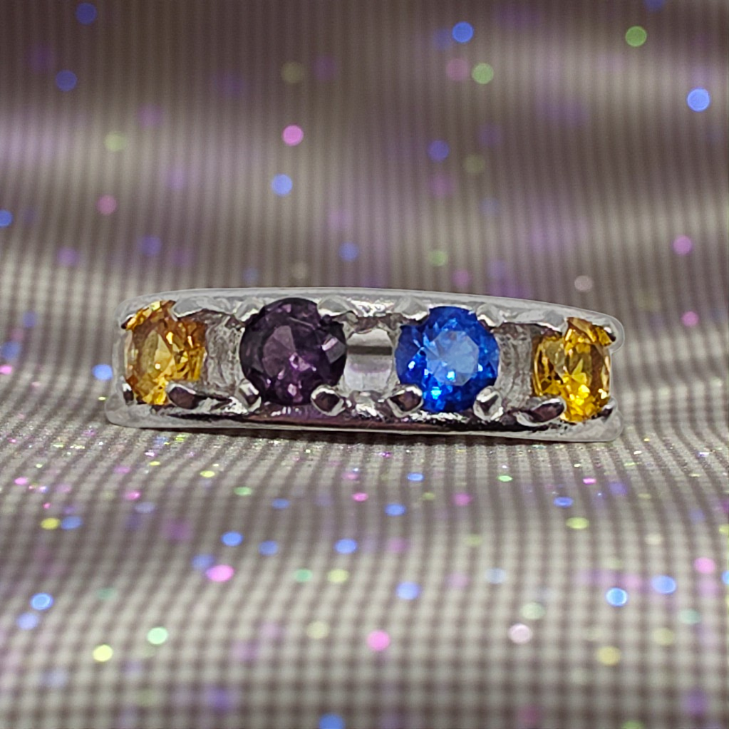Solid 14K White Gold Ring with Topaz, Sapphire, Spinel & Amethyst – Size 7.5