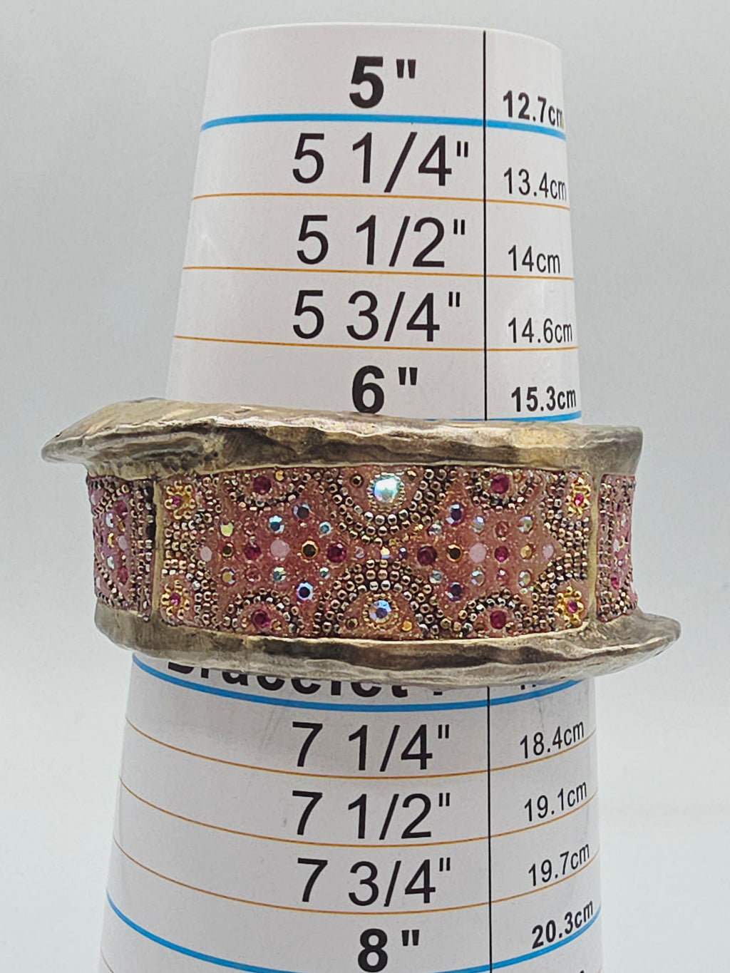925 Sterling Silver Gold Vermeil Cuff Bracelet with Crystal Beadwork
