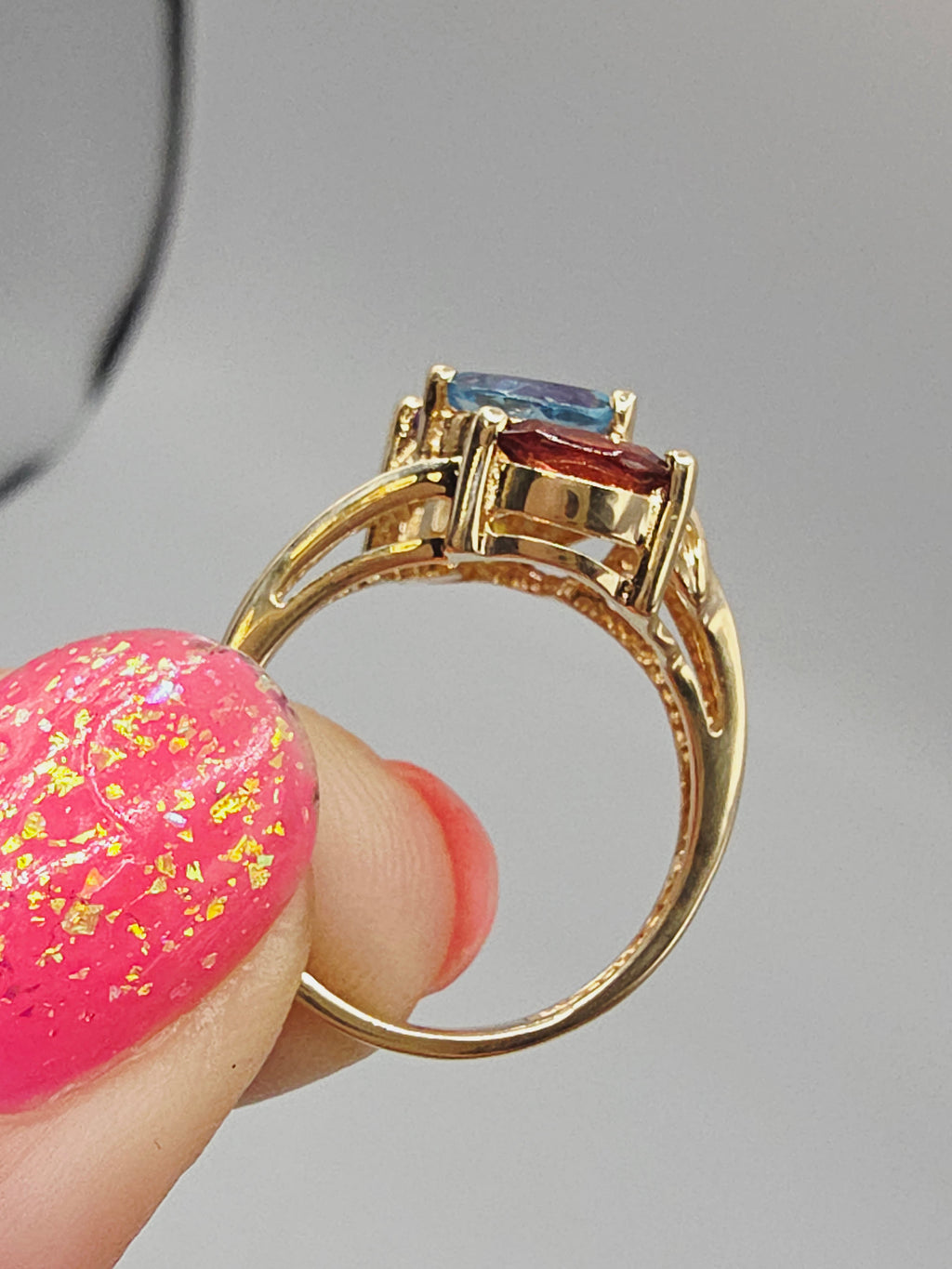 Solid 10K Yellow Gold Ring with Topaz Amethyst Peridot Garnet - Size 5