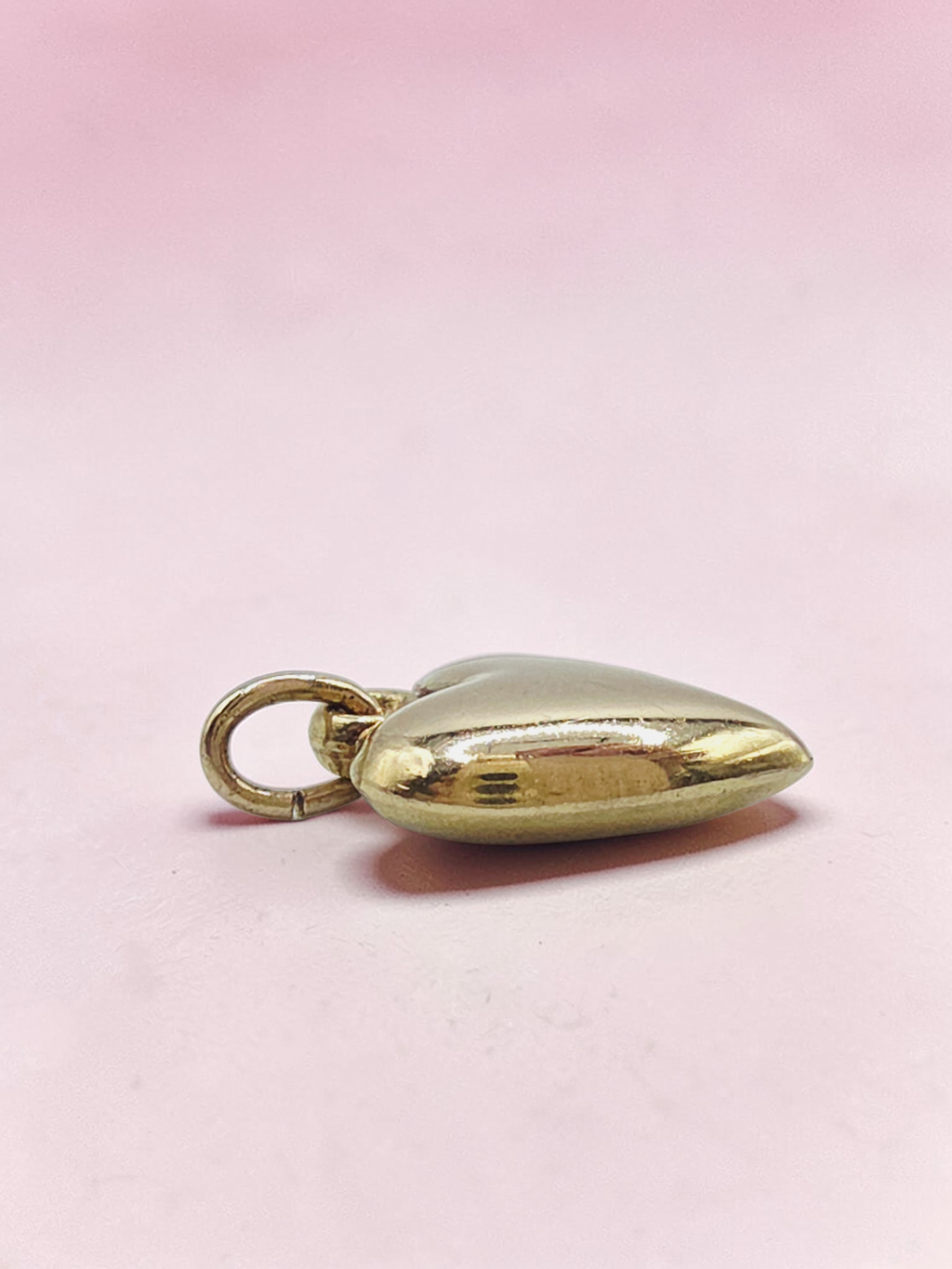 Solid 14K Yellow Gold Puffy Heart Charm Pendant Small Dainty 3D