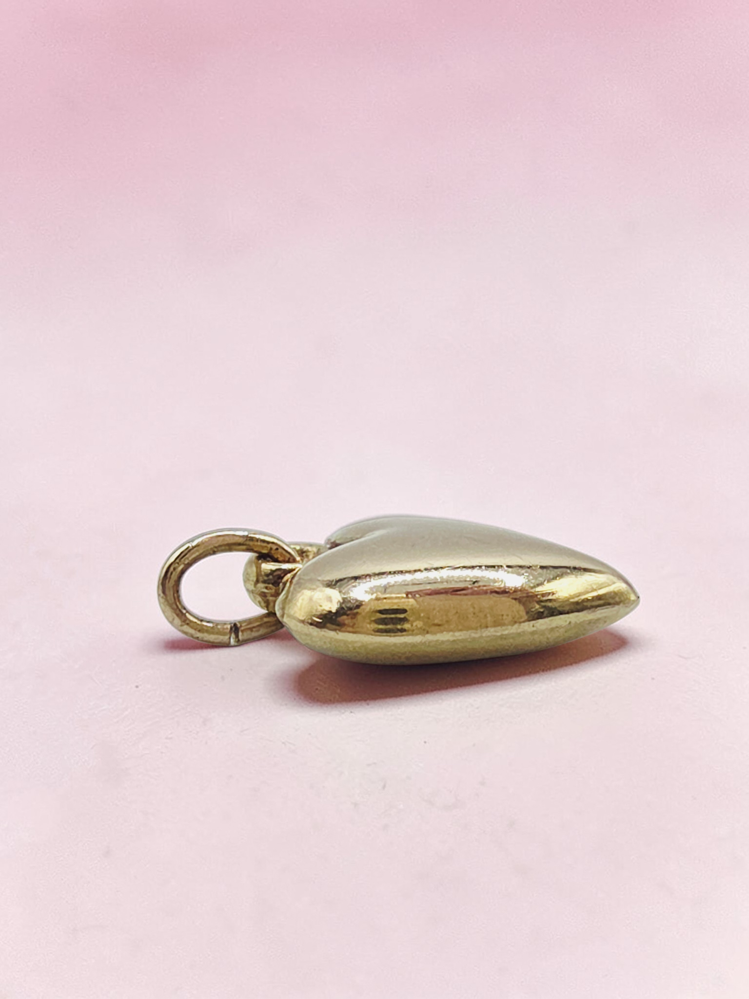 Solid 14K Yellow Gold Puffy Heart Charm Pendant Small Dainty 3D