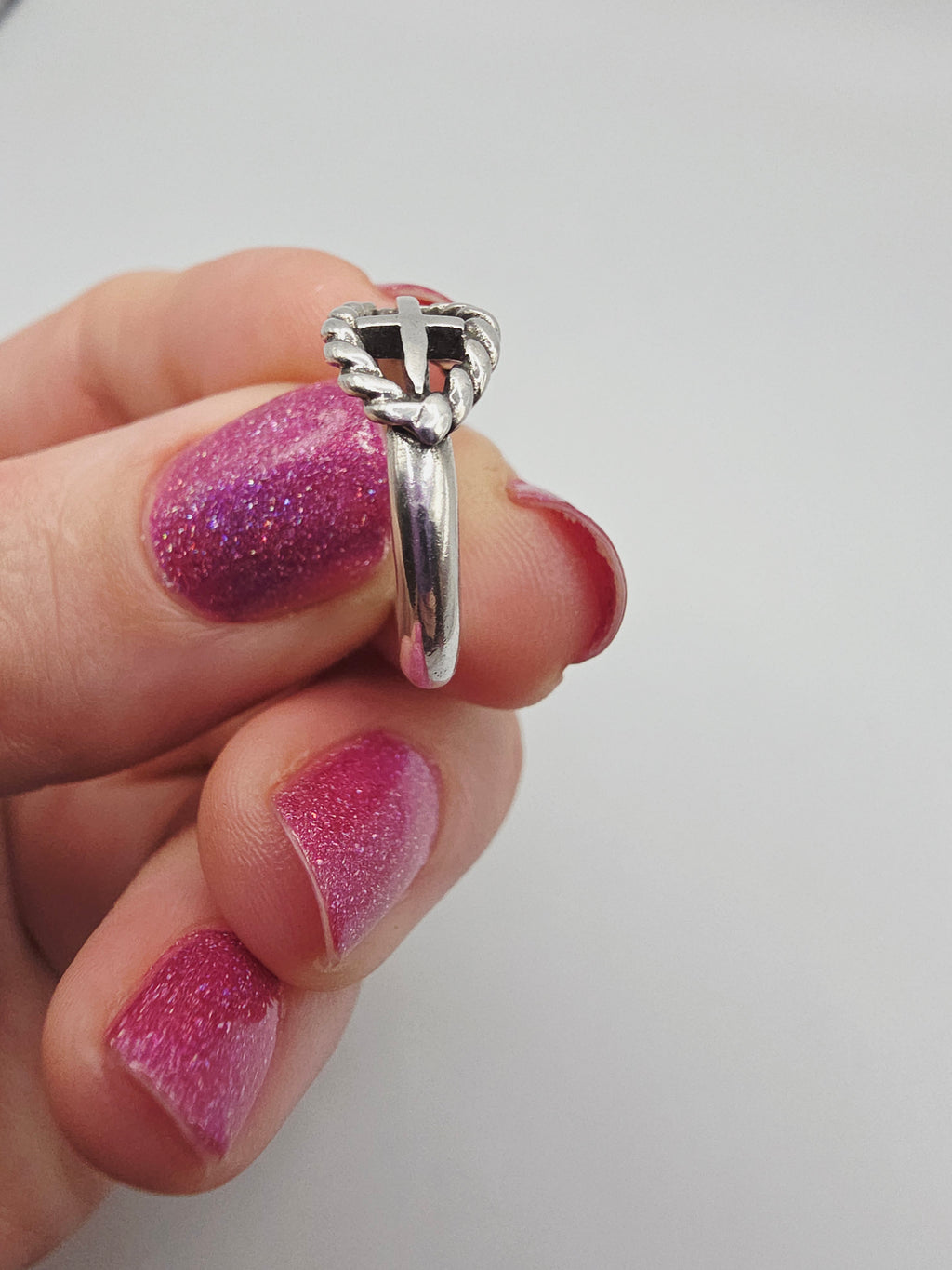 RETIRED James Avery Twisted Cable Ichthus Cross Silver Ring - Sz 5