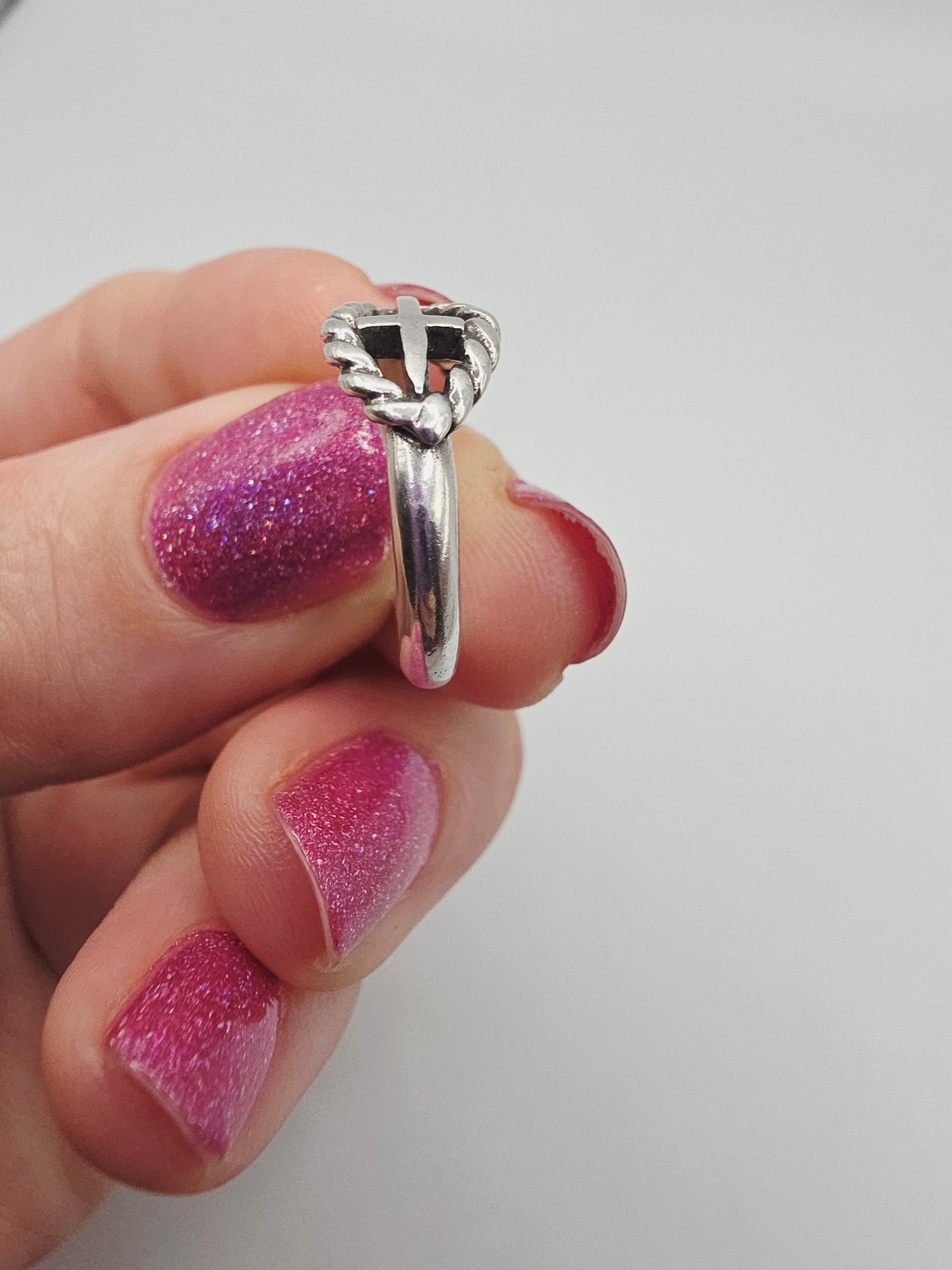 RETIRED James Avery Twisted Cable Ichthus Cross Silver Ring - Sz 5