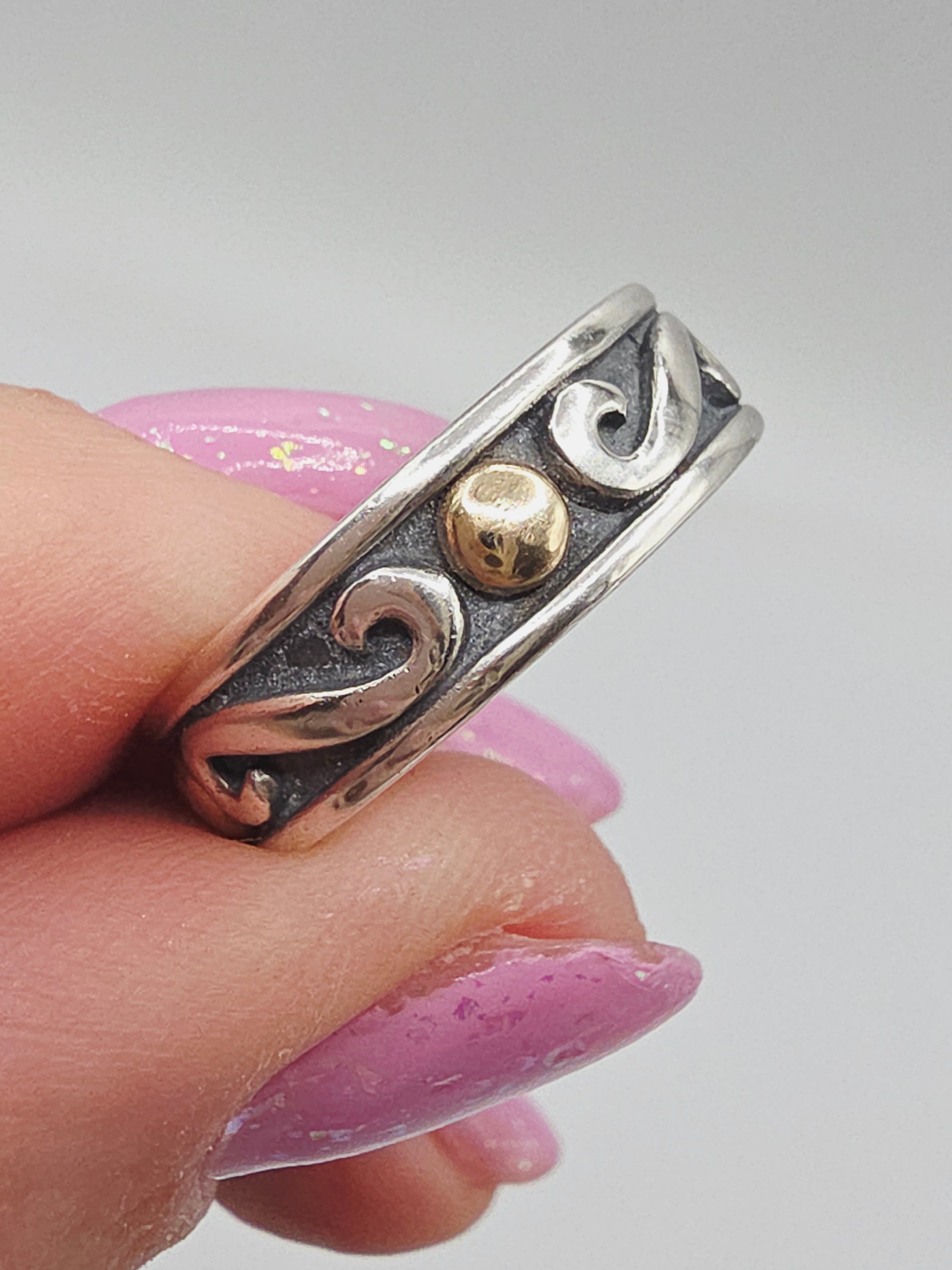 RETIRED James Avery 14K Gold Dot & Sterling Silver Swirl Band Ring - Sz 7