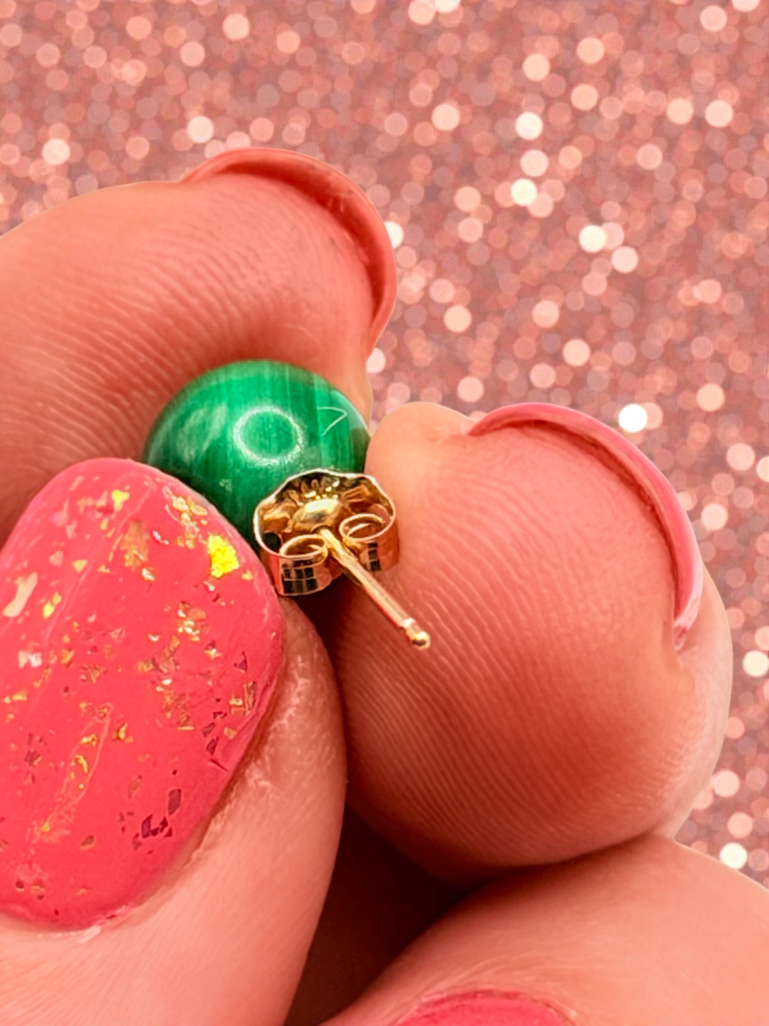 Solid 14K Yellow Gold Stud Earrings with Round Cut Jade