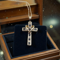 Solid 10K Gold Cross Pendant Necklace - Blue Sapphires & Diamonds - 18 Inch