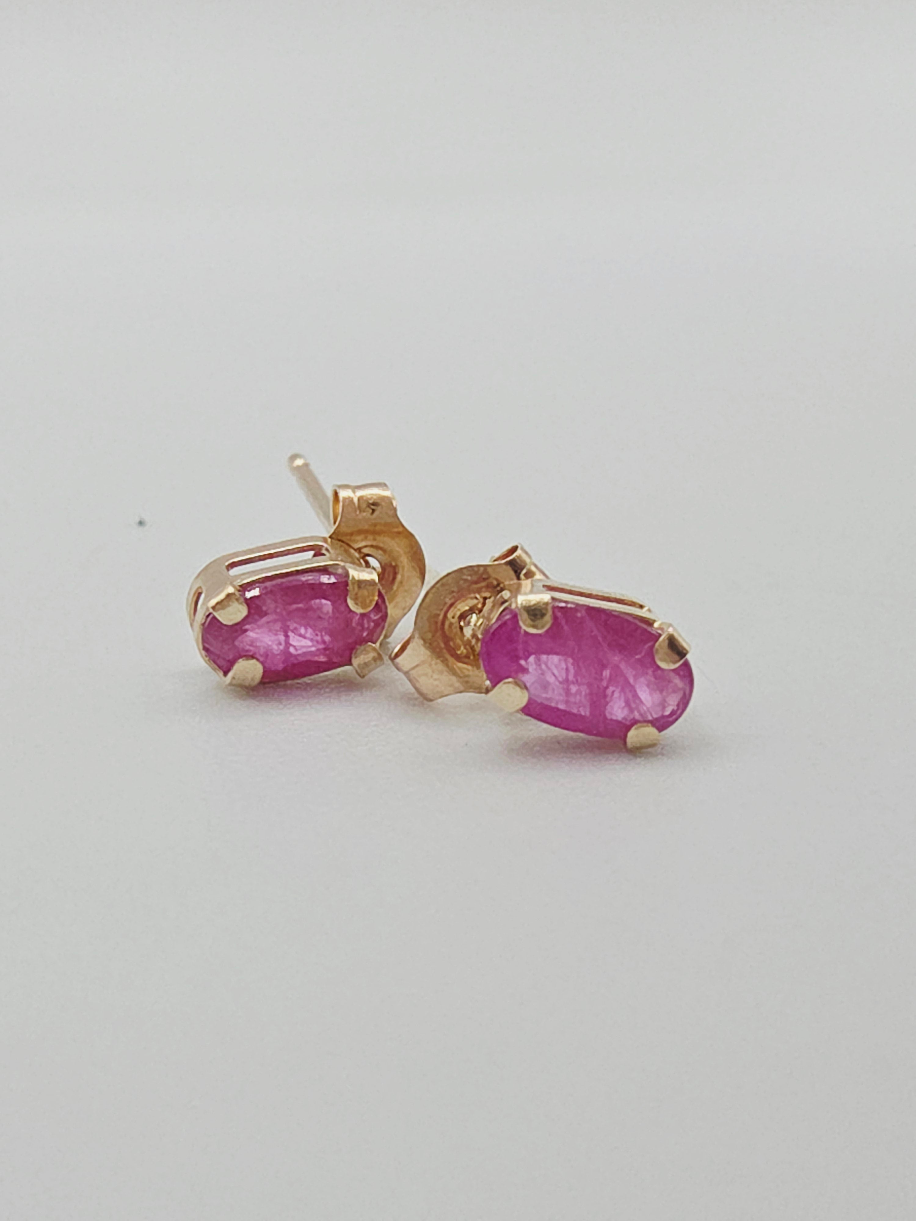 JCM Solid 10K Yellow Gold Oval Cut Natural Ruby Stud Earrings