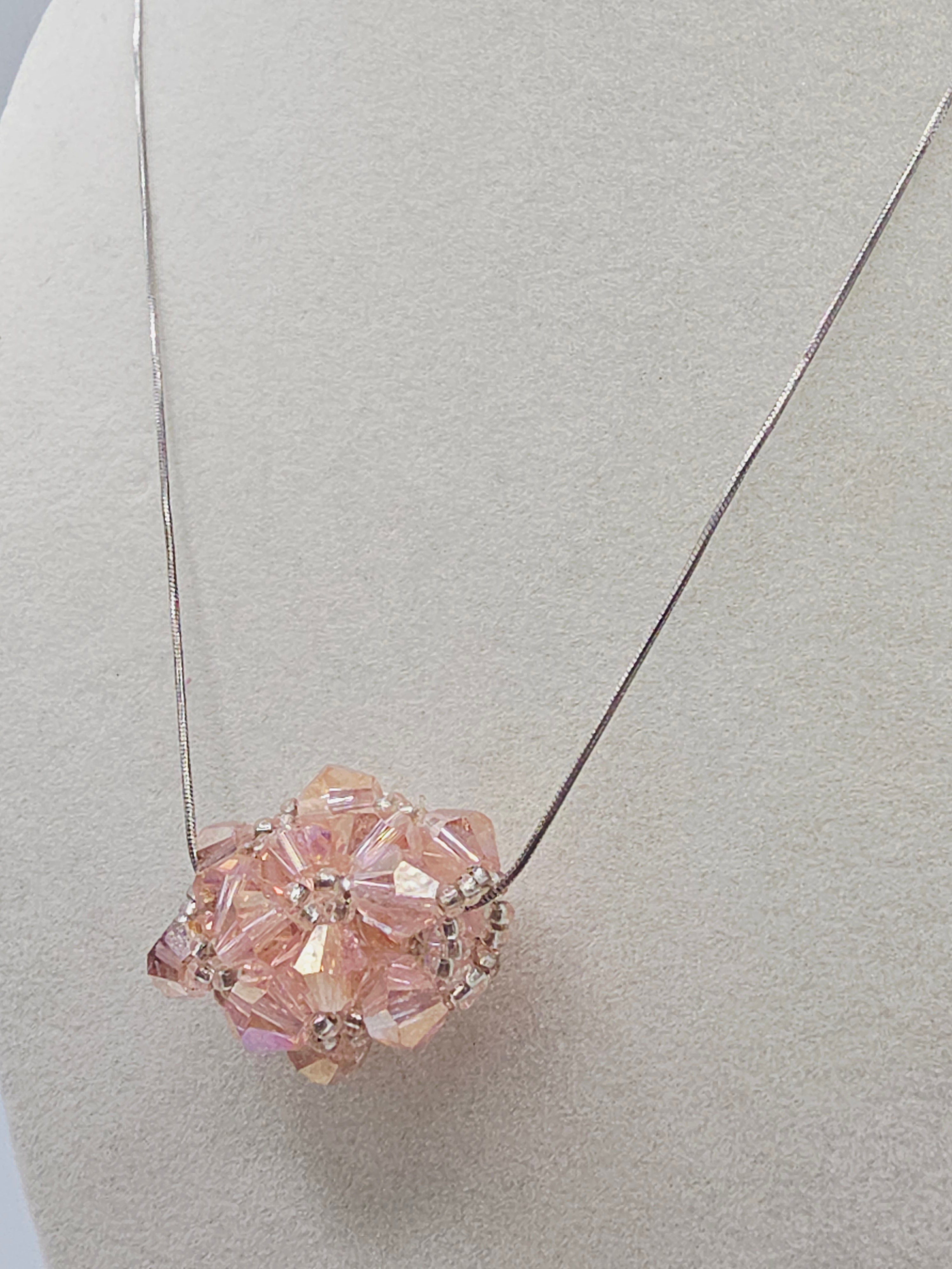 Sterling Silver Pink Faceted Bead Cluster Pendant Necklace Italy 18 Inch