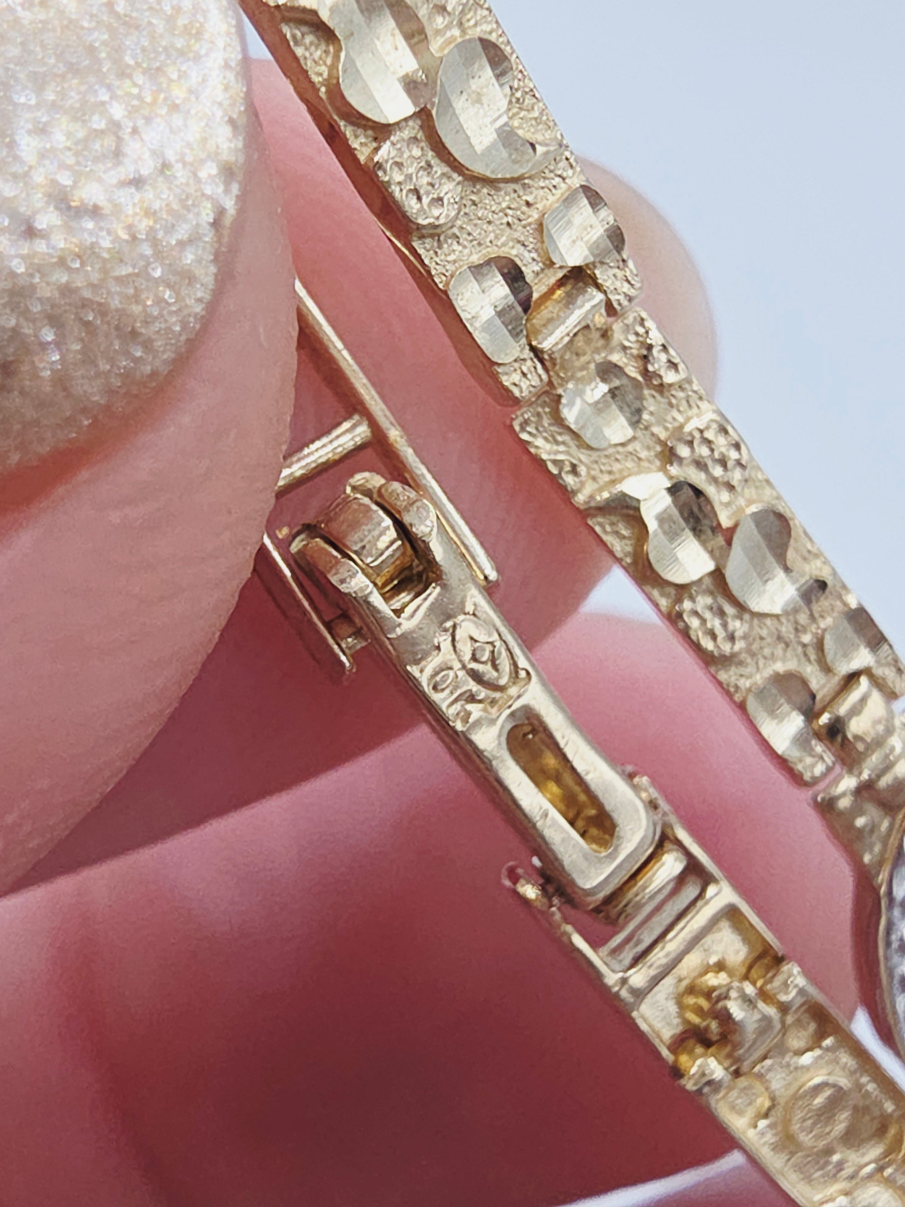 Solid 10K Yellow Gold Nugget Link Heart Bracelet - 7 Inch