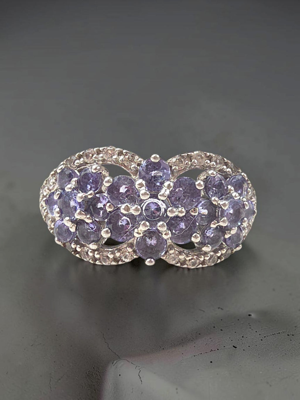 BBJ Sterling Silver Violet Periwinkle CZ Cubic Zirconia Cluster Ring - Size 6